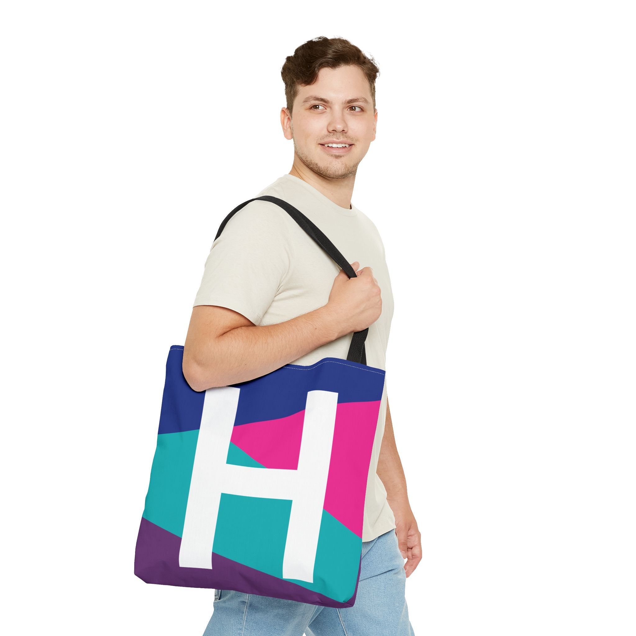 Monogram 'H' Colorblock Tote Bag — Personalized Initial H Shoulder Tote