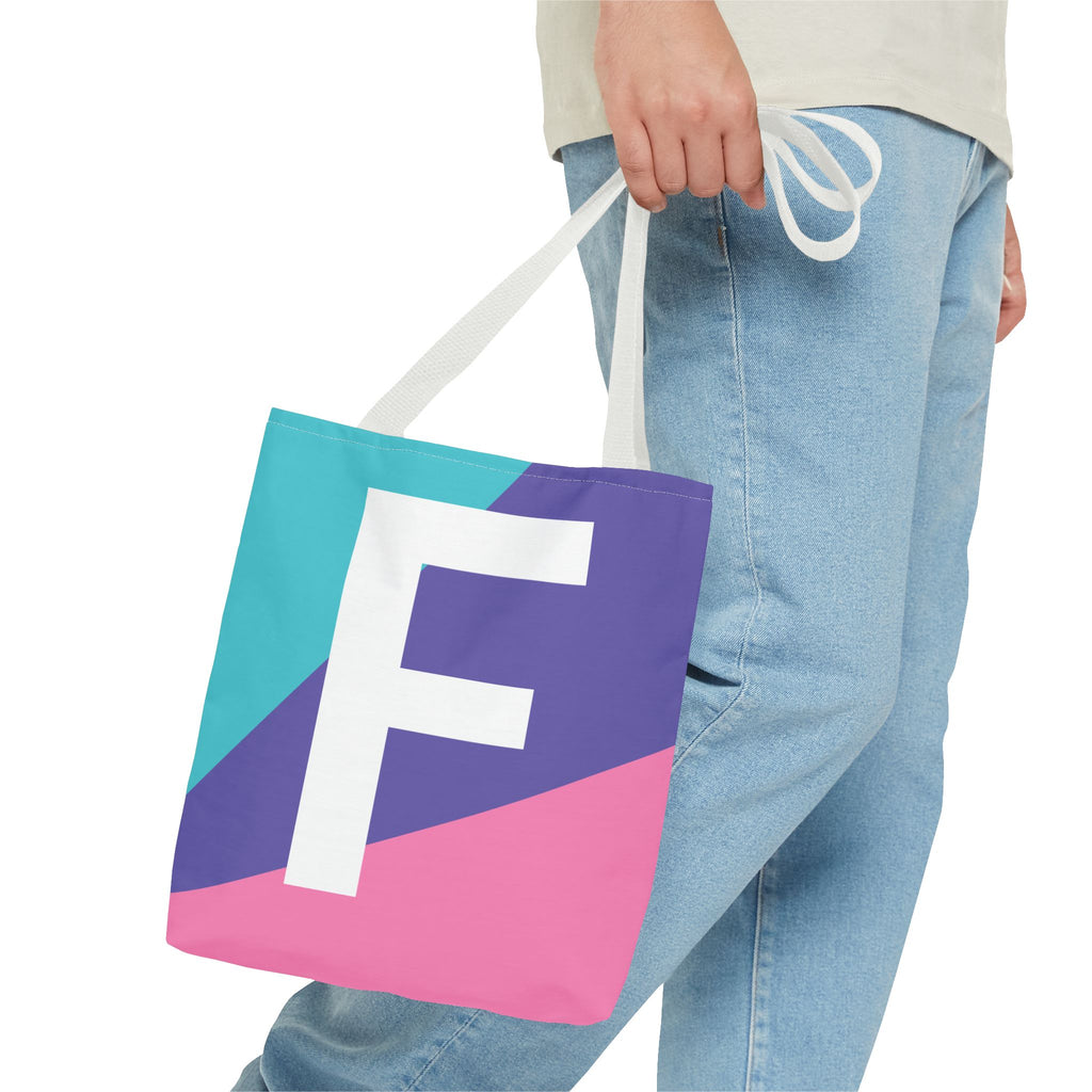 Monogram 'F' Colorblock Tote Bag — Personalized Initial F Shoulder Tote