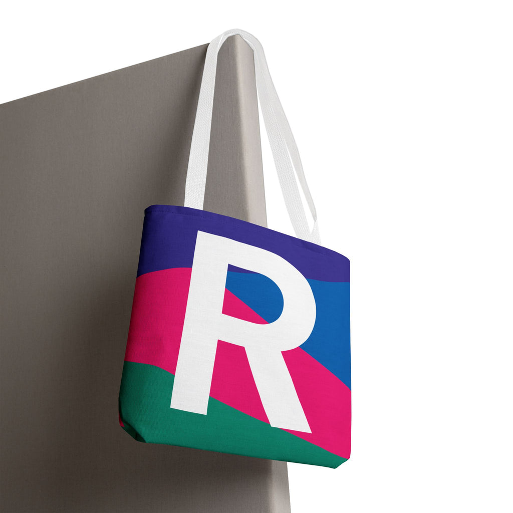Monogram 'R' Colorblock Tote Bag — Personalized Initial R Shoulder Tote