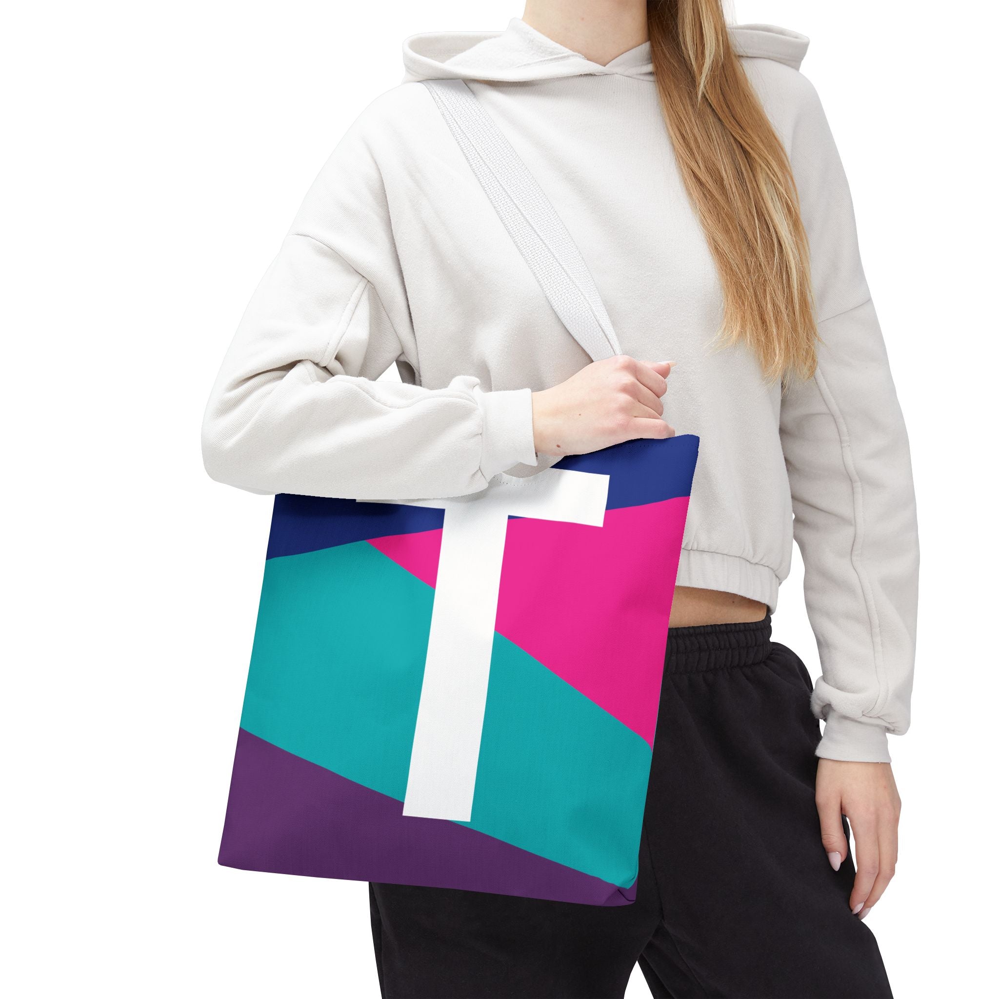 Monogram 'T' Colorblock Tote Bag — Personalized Initial T Shoulder Tote