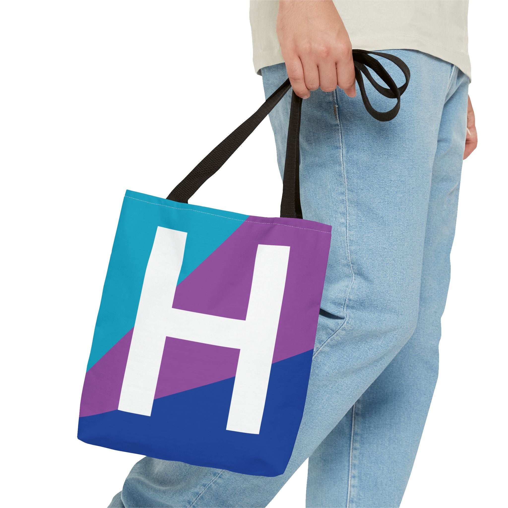 Monogram 'H' Colorblock Tote Bag — Personalized Initial H Shoulder Tote