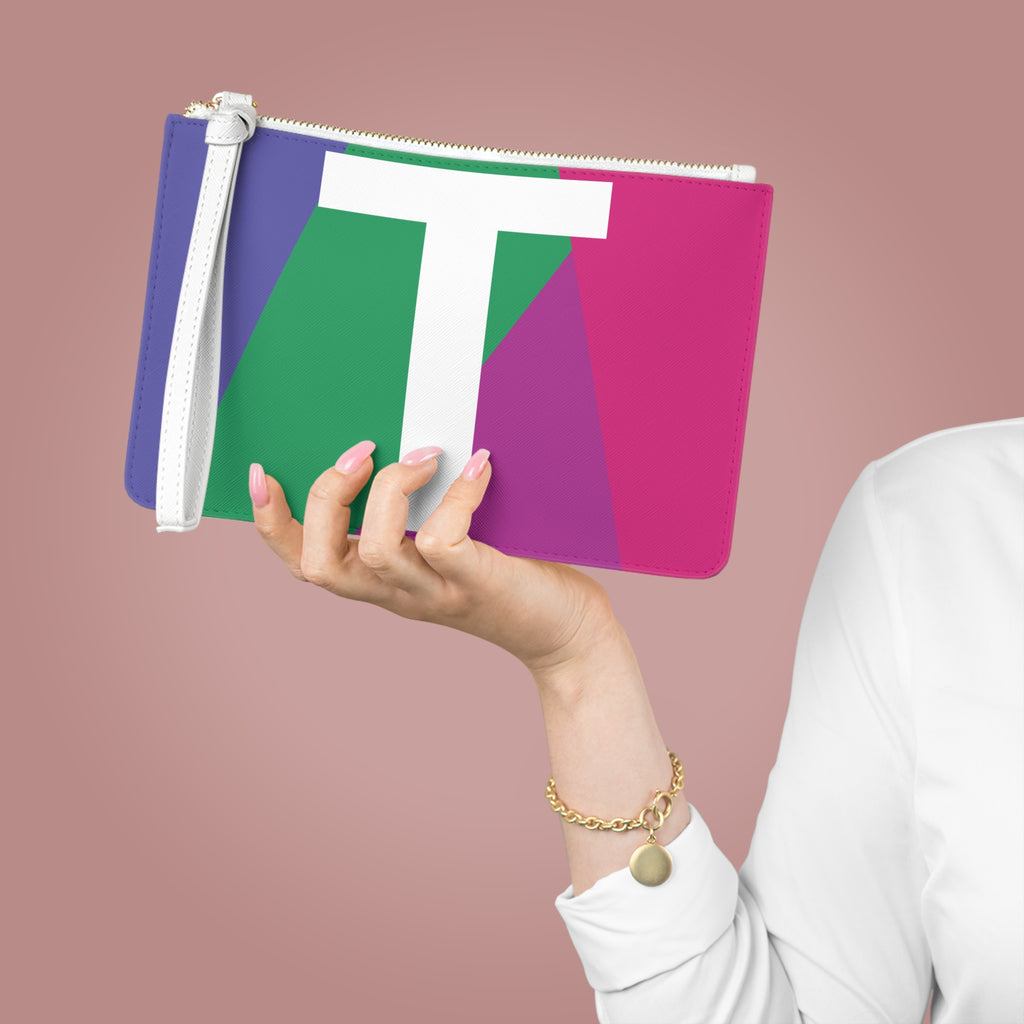 Monogram 'T' Colorblock Clutch Bag — Bold Geometric Wristlet for Everyday & Gifts