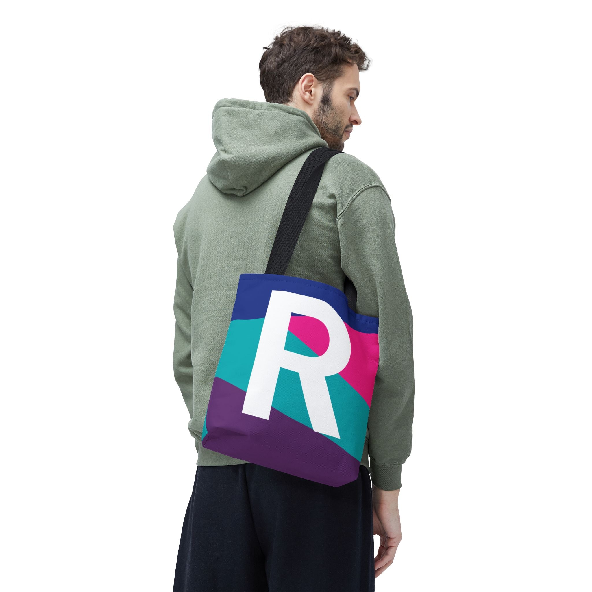 Monogram 'R' Colorblock Tote Bag — Personalized Initial R Shoulder Tote