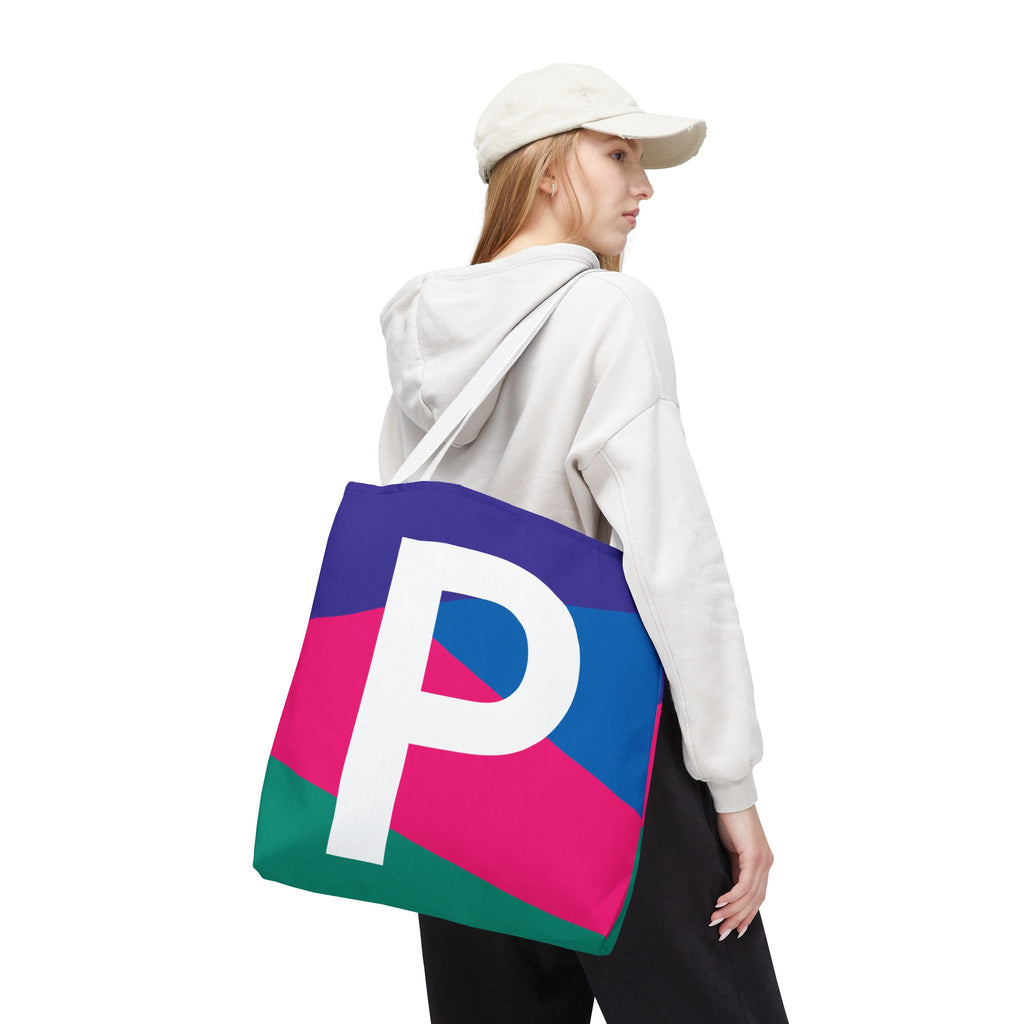 Monogram 'P' Colorblock Tote Bag — Personalized Initial P Shoulder Tote