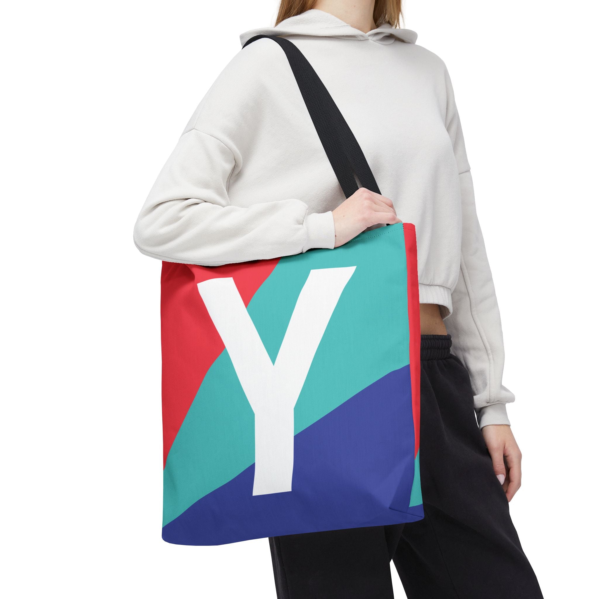 Monogram 'Y' Colorblock Tote Bag — Personalized Initial Y Shoulder Tote