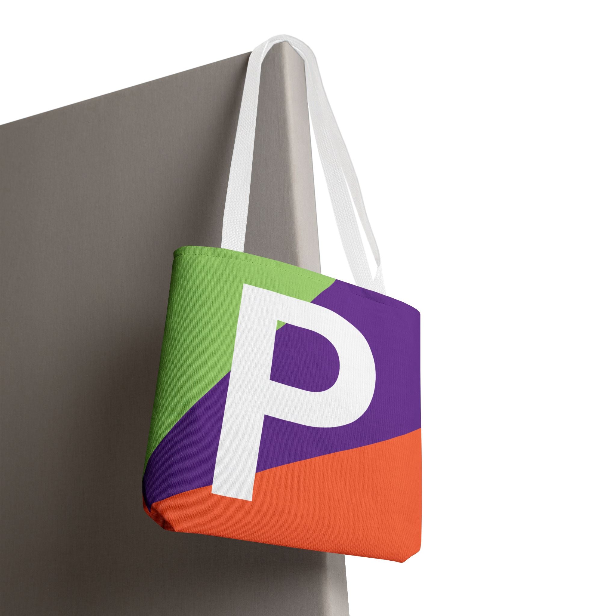 Monogram 'P' Colorblock Tote Bag — Personalized Initial P Shoulder Tote