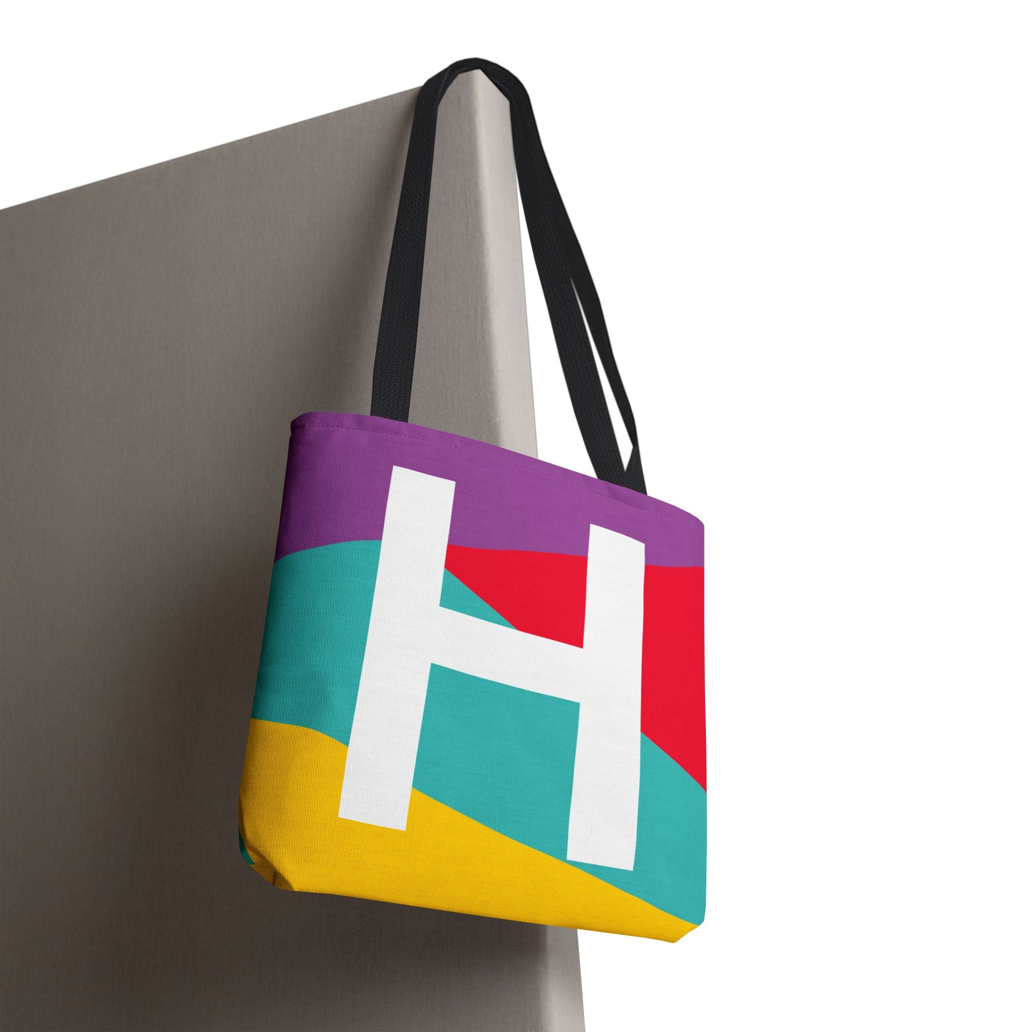 Monogram 'H' Colorblock Tote Bag — Personalized Initial H Shoulder Tote