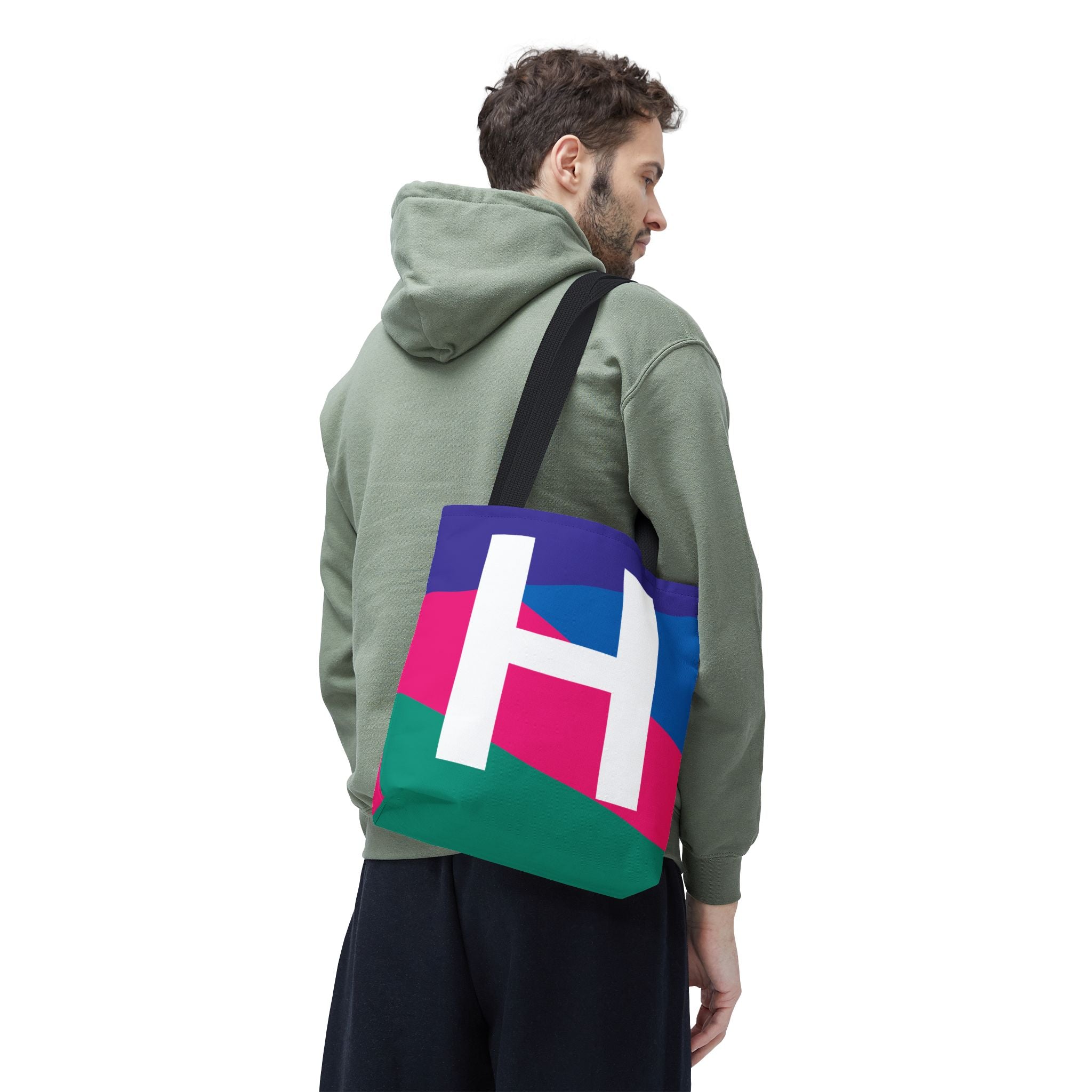 Monogram 'H' Colorblock Tote Bag — Personalized Initial H Shoulder Tote