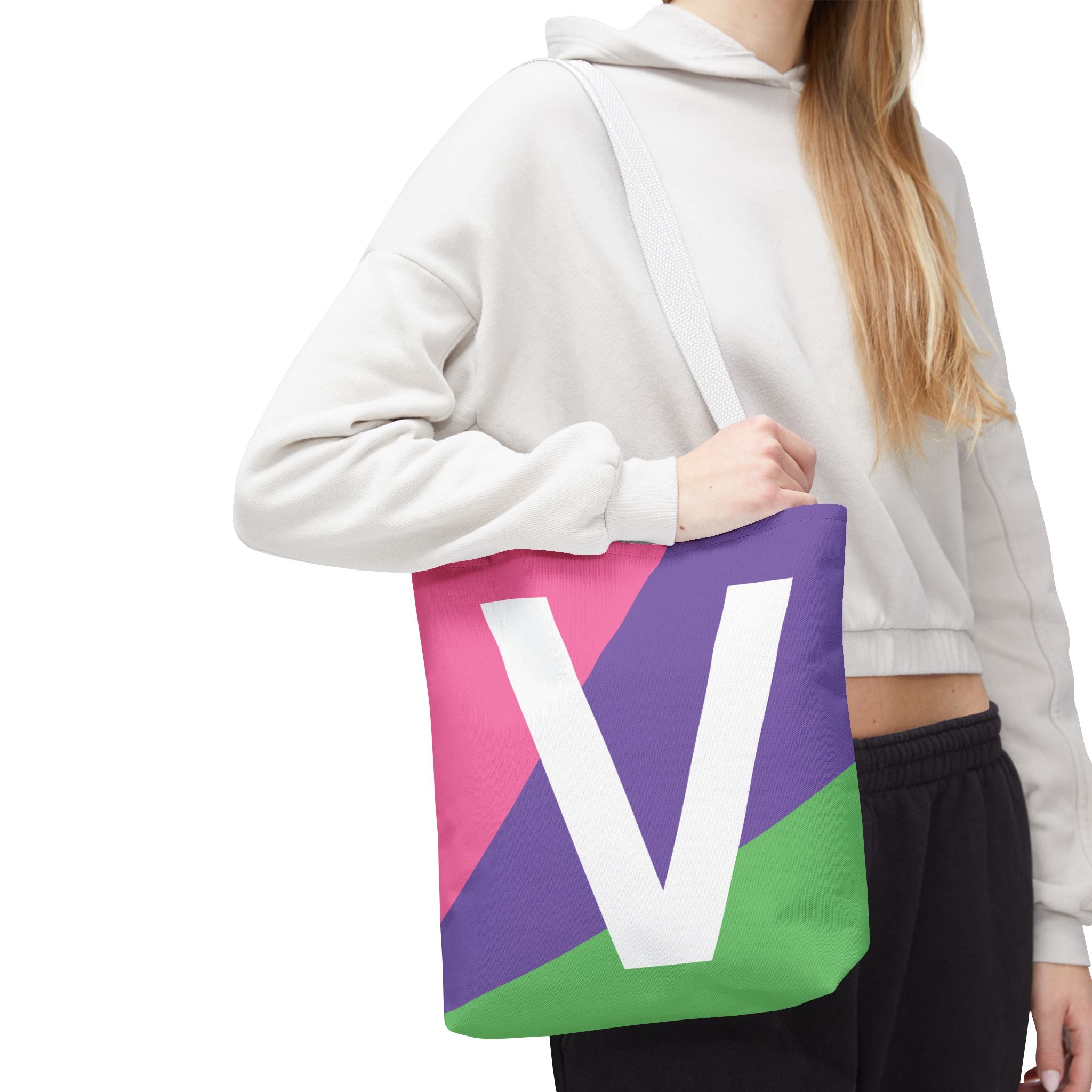 Monogram 'V' Colorblock Tote Bag — Personalized Initial V Shoulder Tote