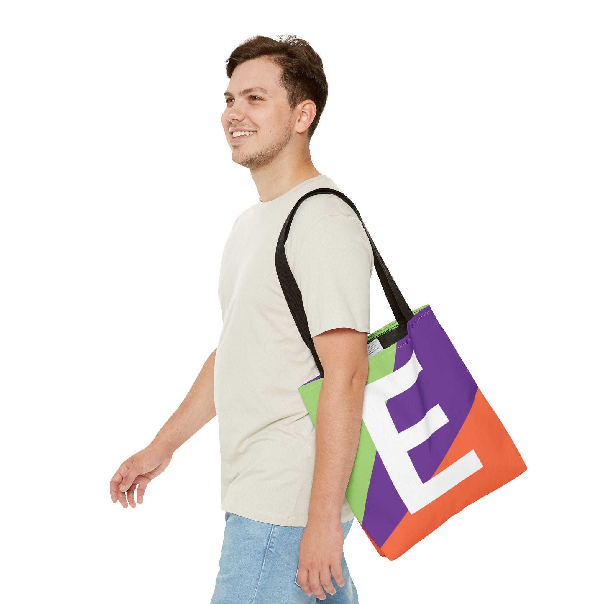 Monogram 'E' Colorblock Tote Bag — Personalized Initial E Shoulder Tote