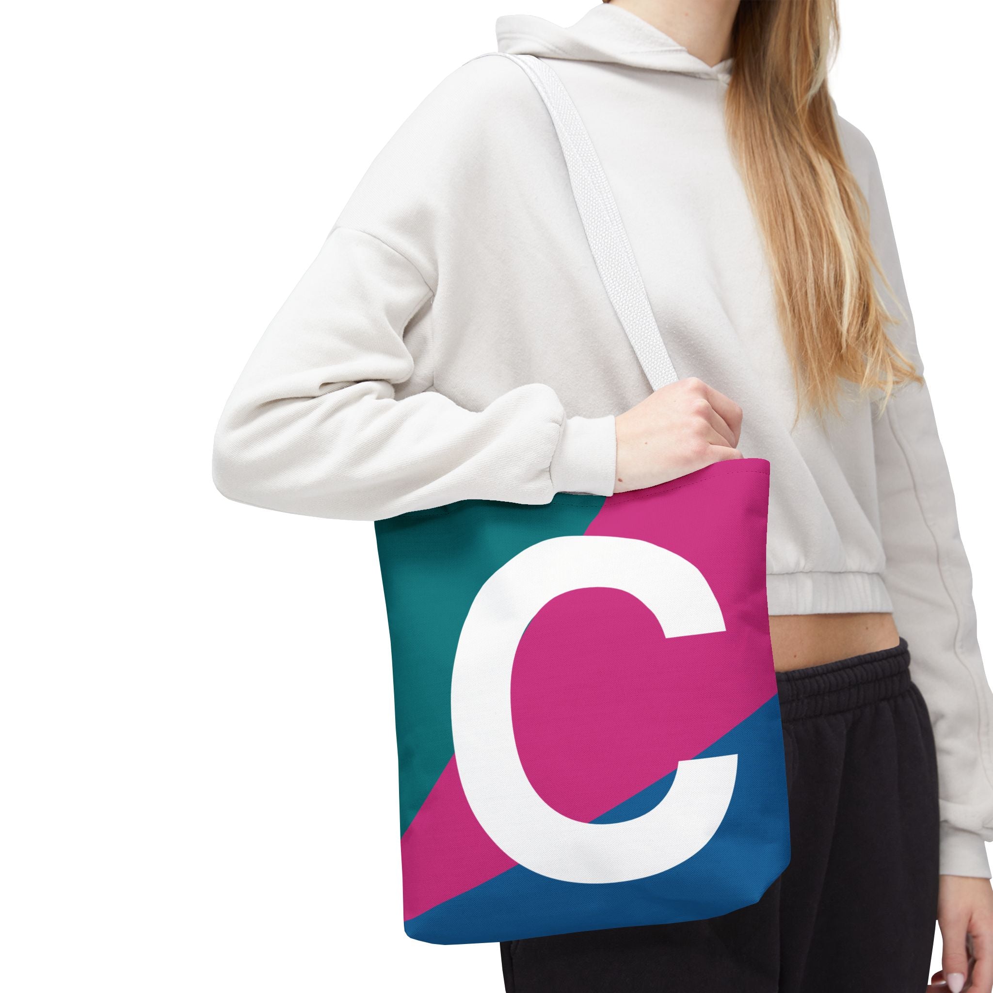 Monogram 'C' Colorblock Tote Bag — Personalized Initial C Shoulder Tote