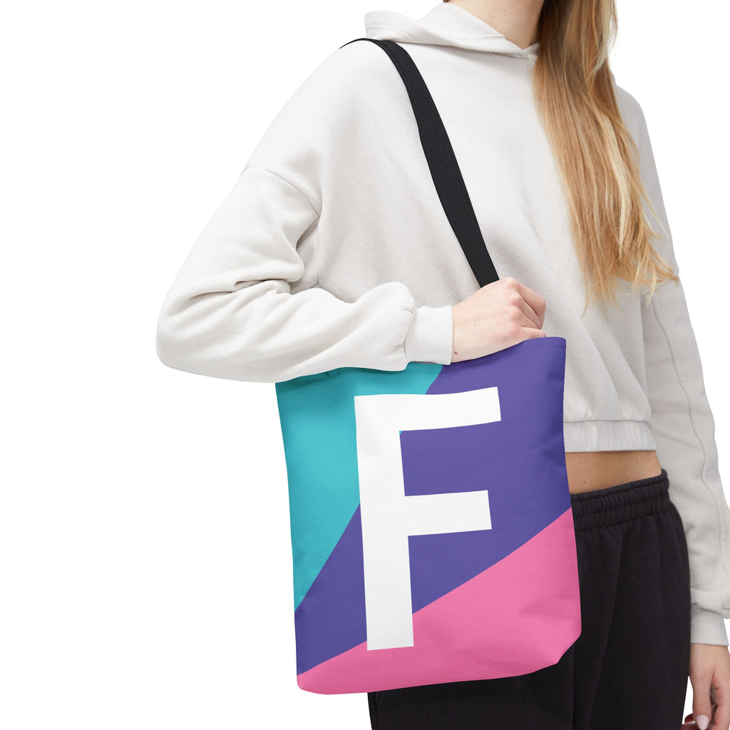 Monogram 'F' Colorblock Tote Bag — Personalized Initial F Shoulder Tote
