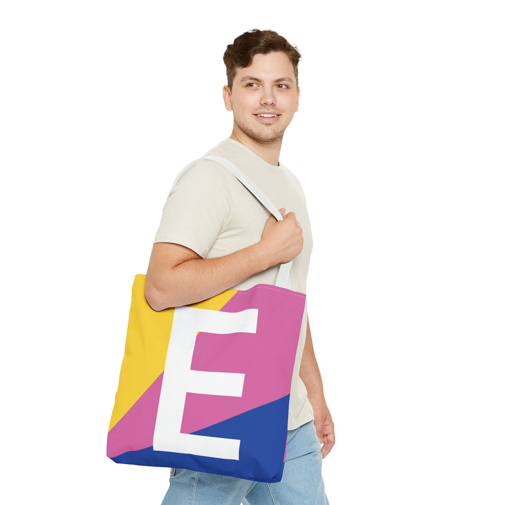 Monogram 'E' Colorblock Tote Bag — Personalized Initial E Shoulder Tote