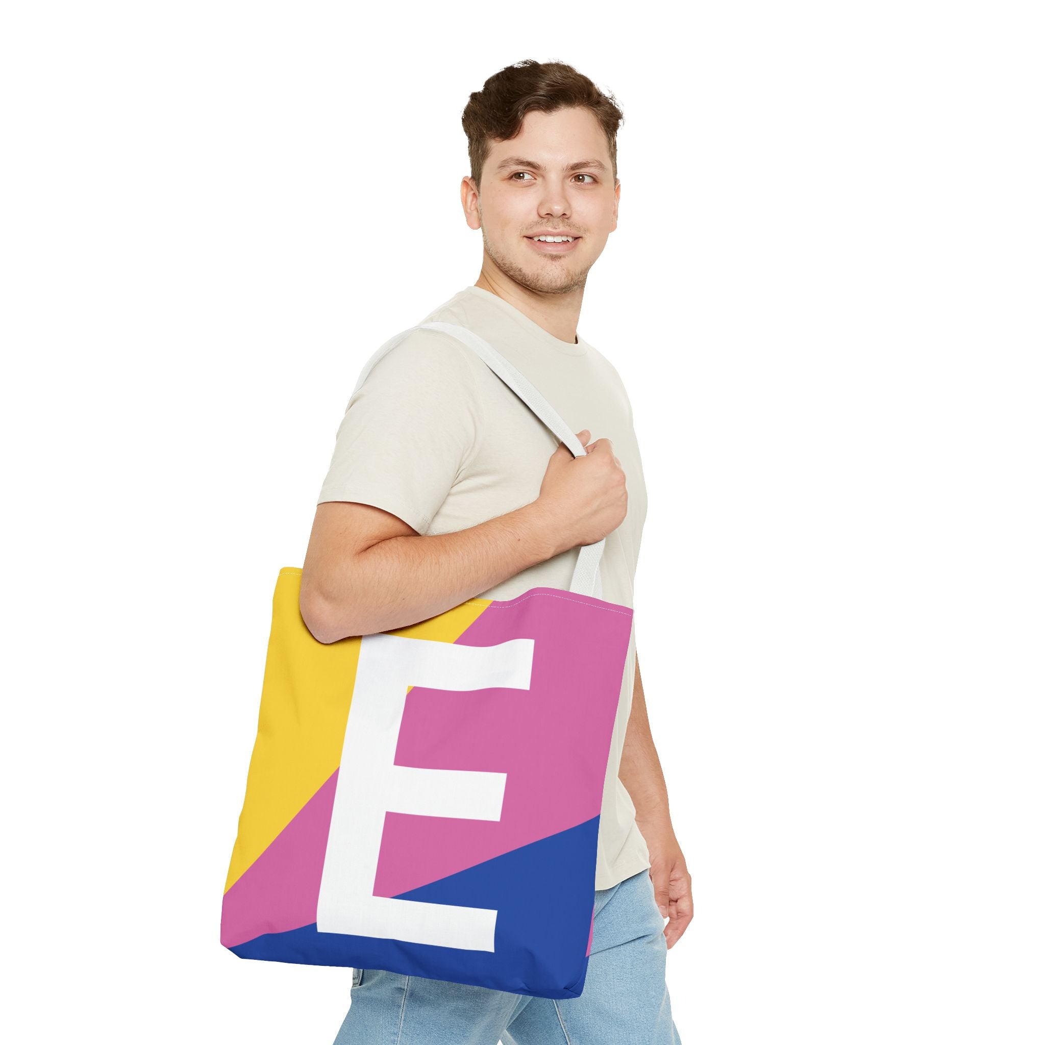Monogram 'E' Colorblock Tote Bag — Personalized Initial E Shoulder Tote
