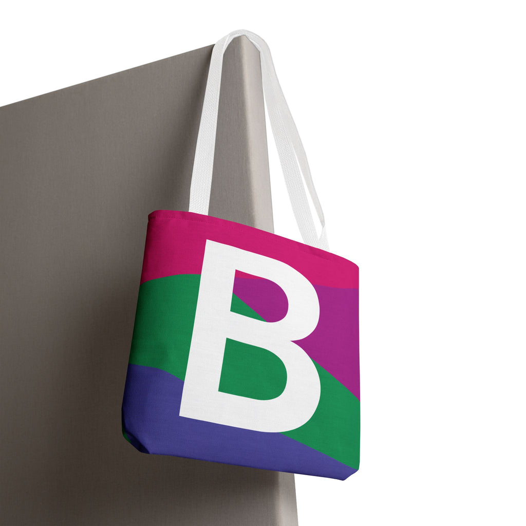Monogram 'B' Colorblock Tote Bag — Personalized Initial B Shoulder Tote