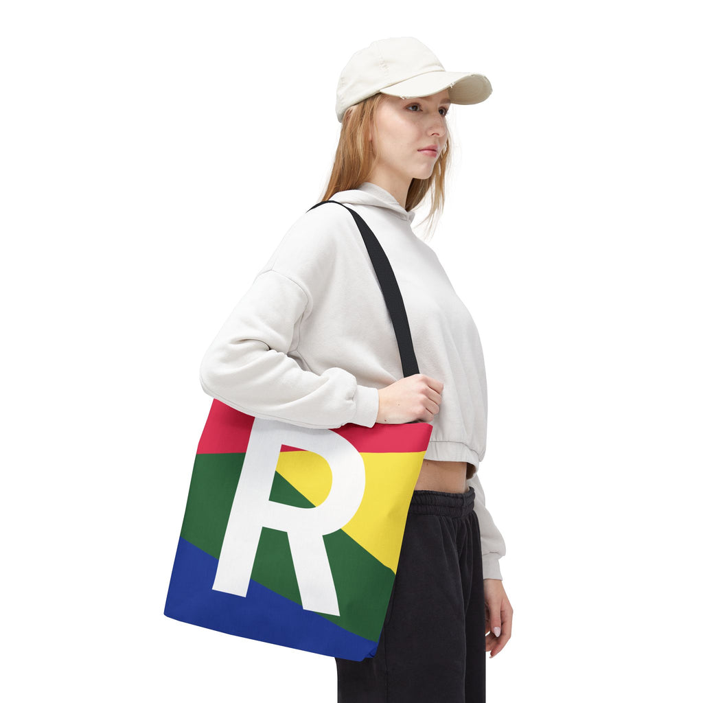 Monogram 'R' Colorblock Tote Bag — Personalized Initial R Shoulder Tote
