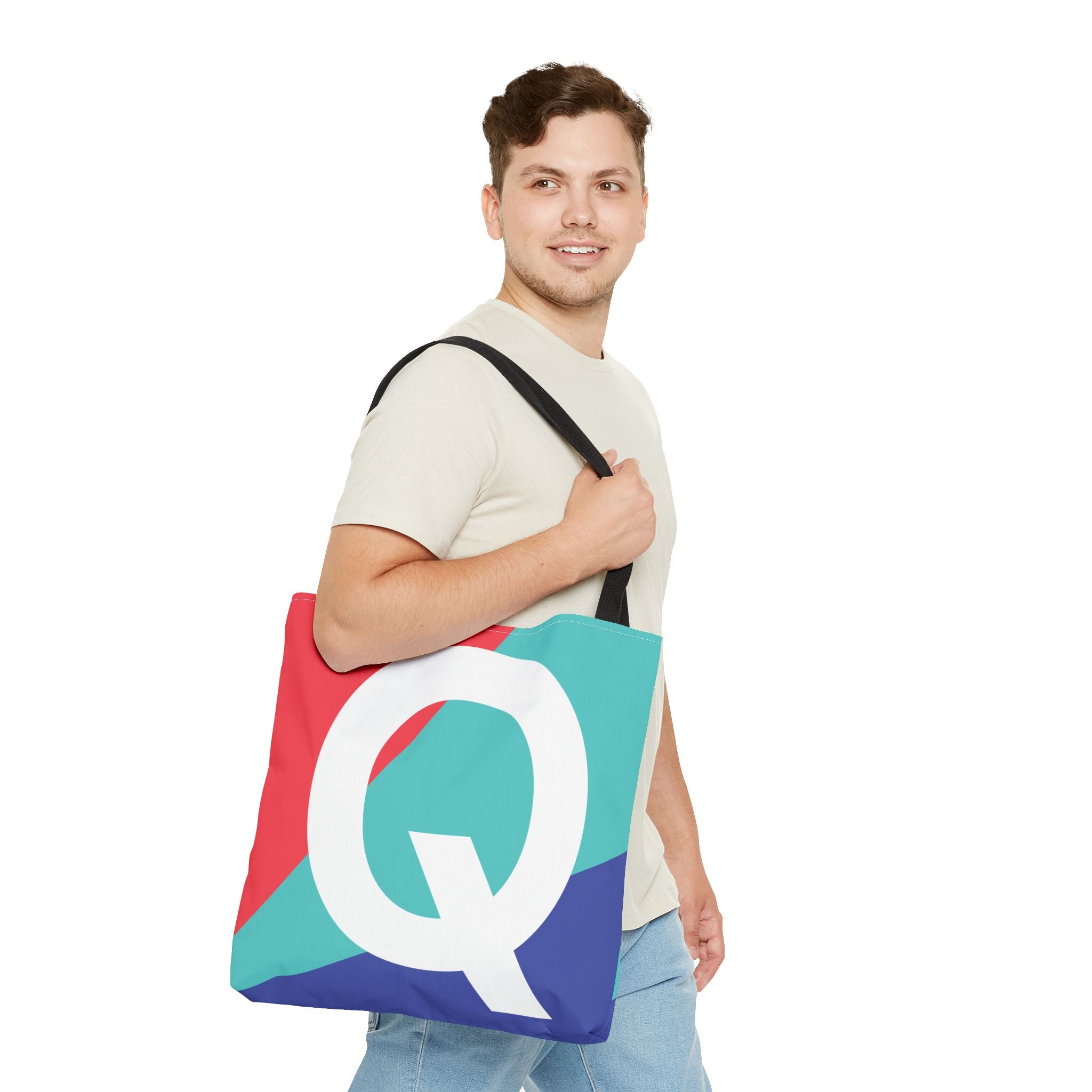 Monogram 'Q' Colorblock Tote Bag — Personalized Initial Q Shoulder Tote