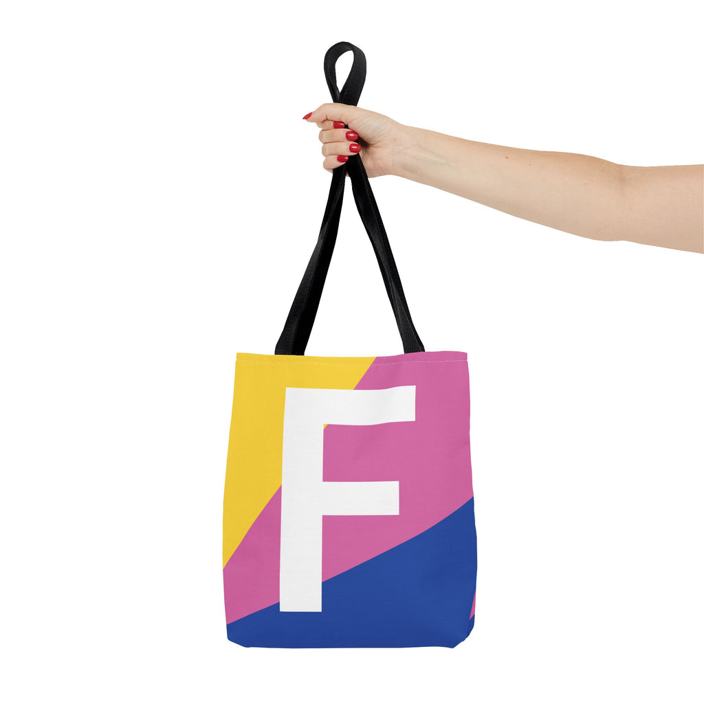 Monogram 'F' Colorblock Tote Bag — Personalized Initial F Shoulder Tote
