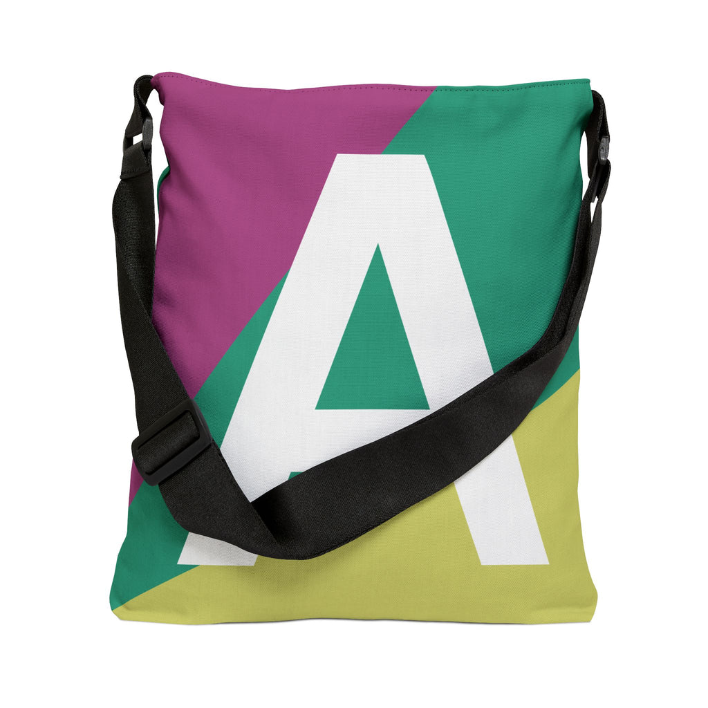 Initial Letter 'A' Colorblock Adjustable Tote Bag — Monogram Alphabet Shoulder Bag