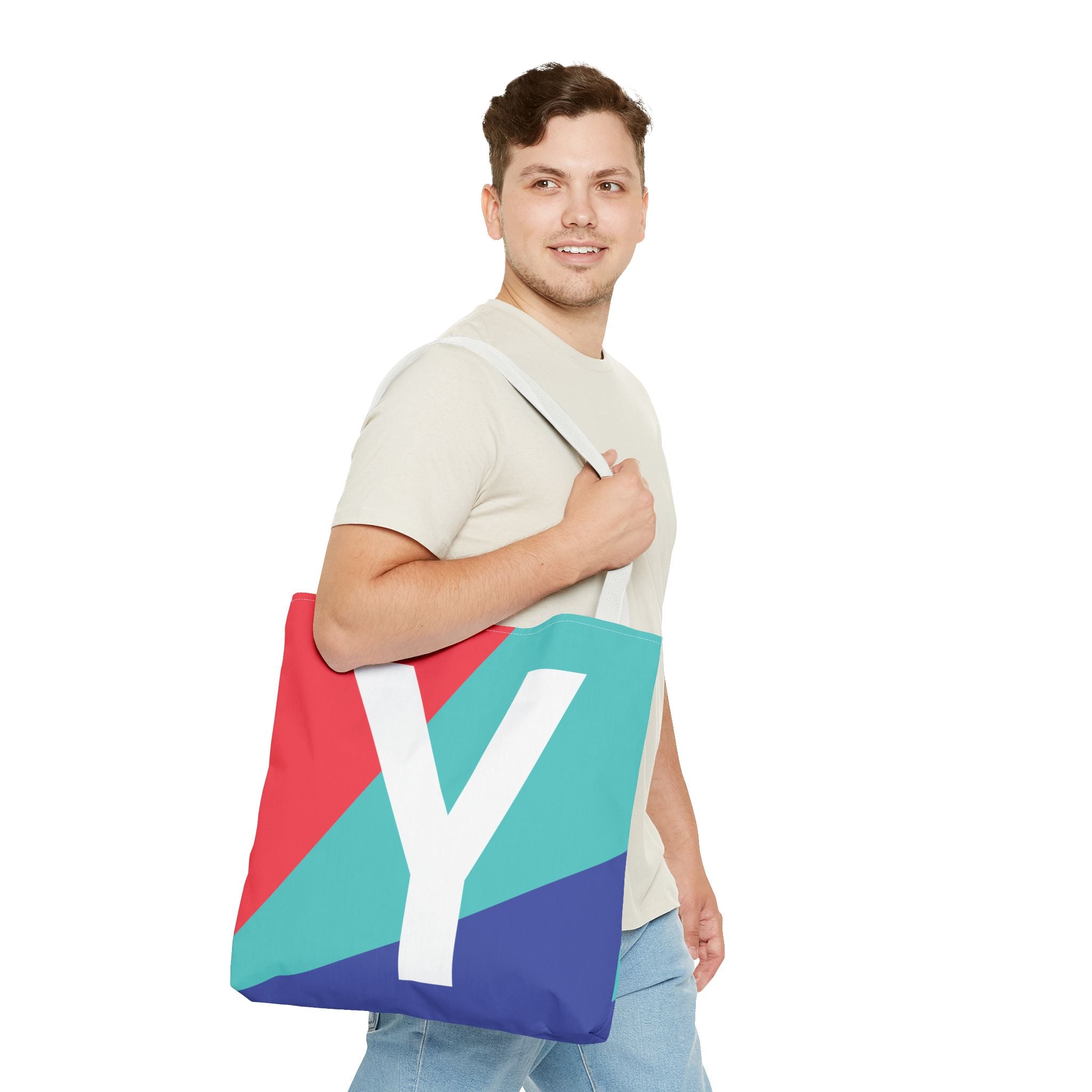 Monogram 'Y' Colorblock Tote Bag — Personalized Initial Y Shoulder Tote