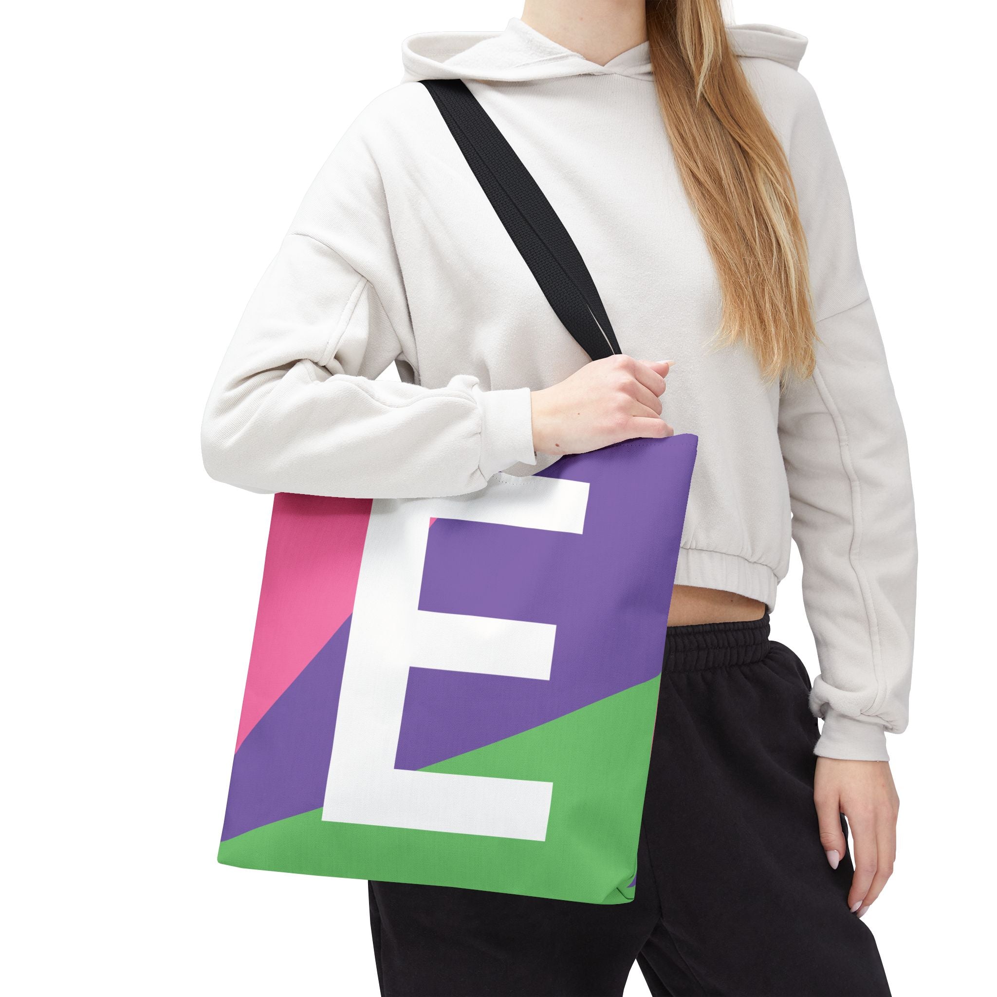 Monogram 'E' Colorblock Tote Bag — Personalized Initial E Shoulder Tote