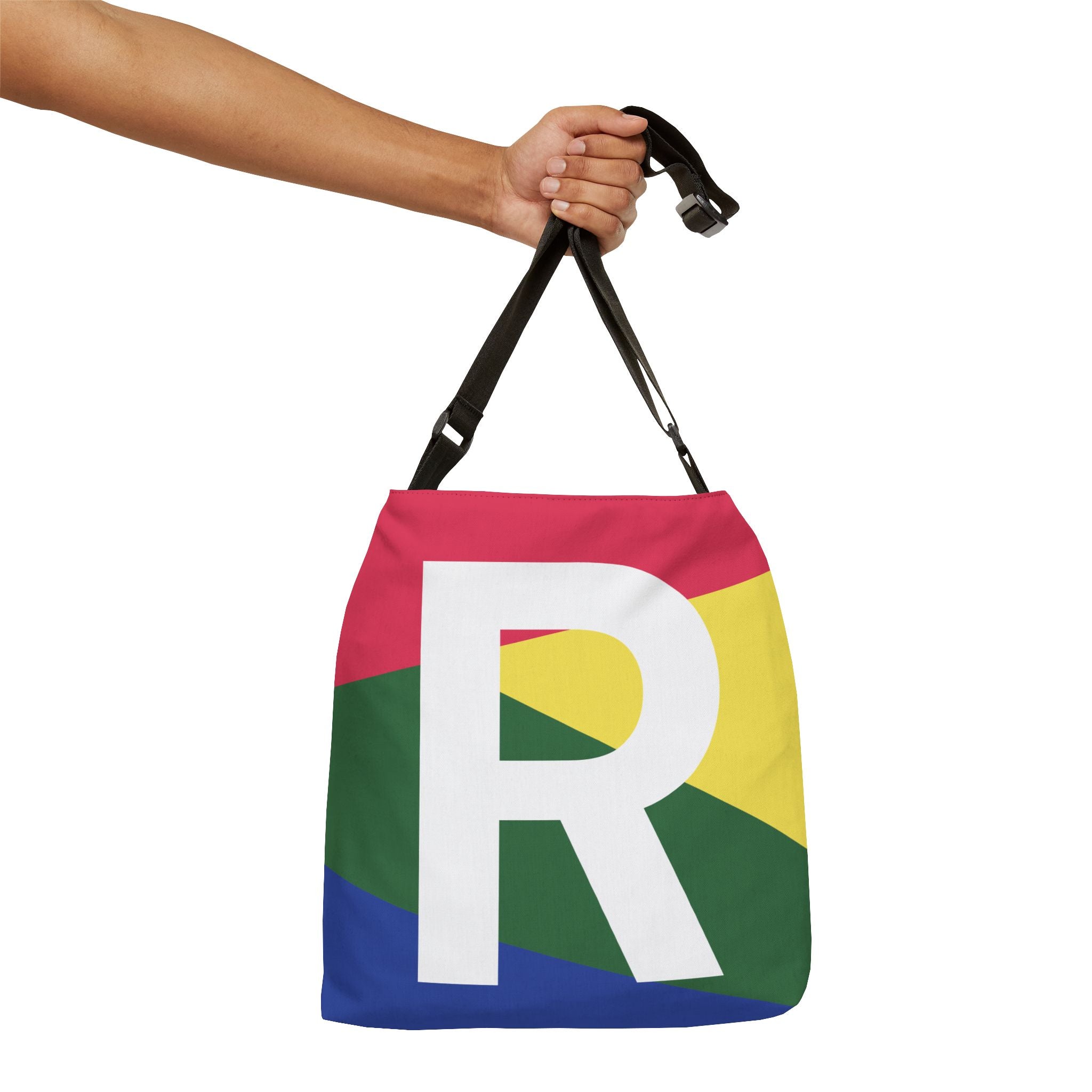 Initial Letter 'R' Colorblock Adjustable Tote Bag — Monogram Alphabet Shoulder Bag