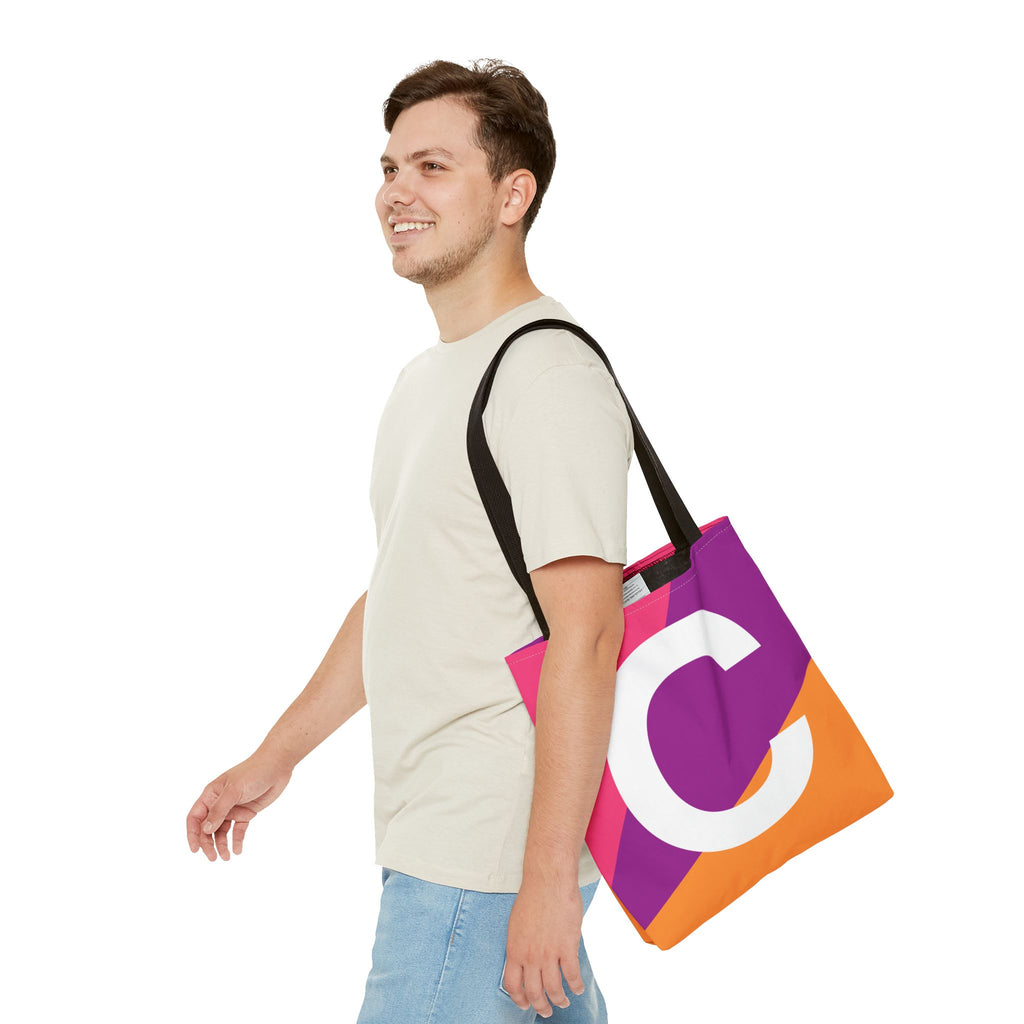 Monogram 'C' Colorblock Tote Bag — Personalized Initial C Shoulder Tote