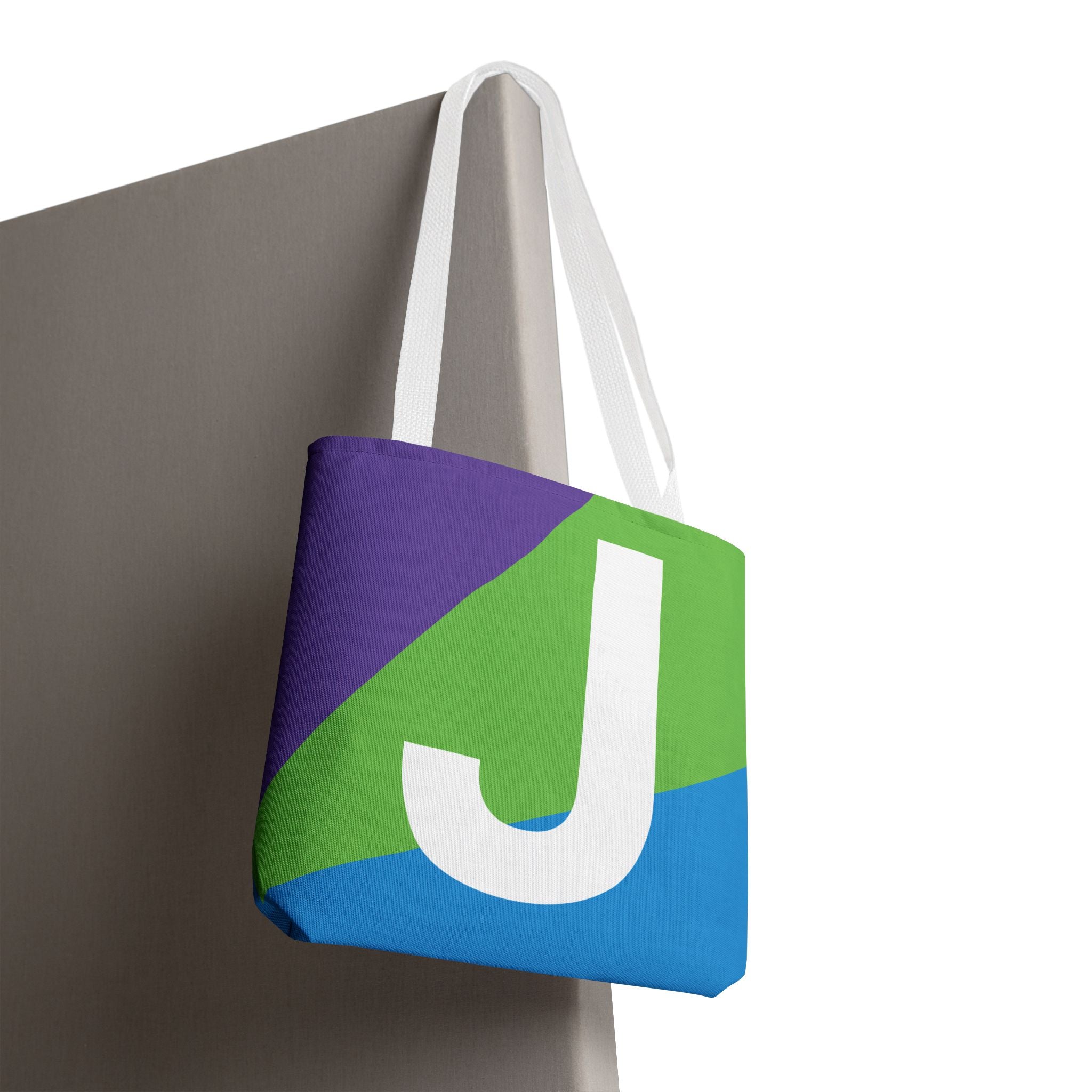 Monogram 'J' Colorblock Tote Bag — Personalized Initial J Shoulder Tote