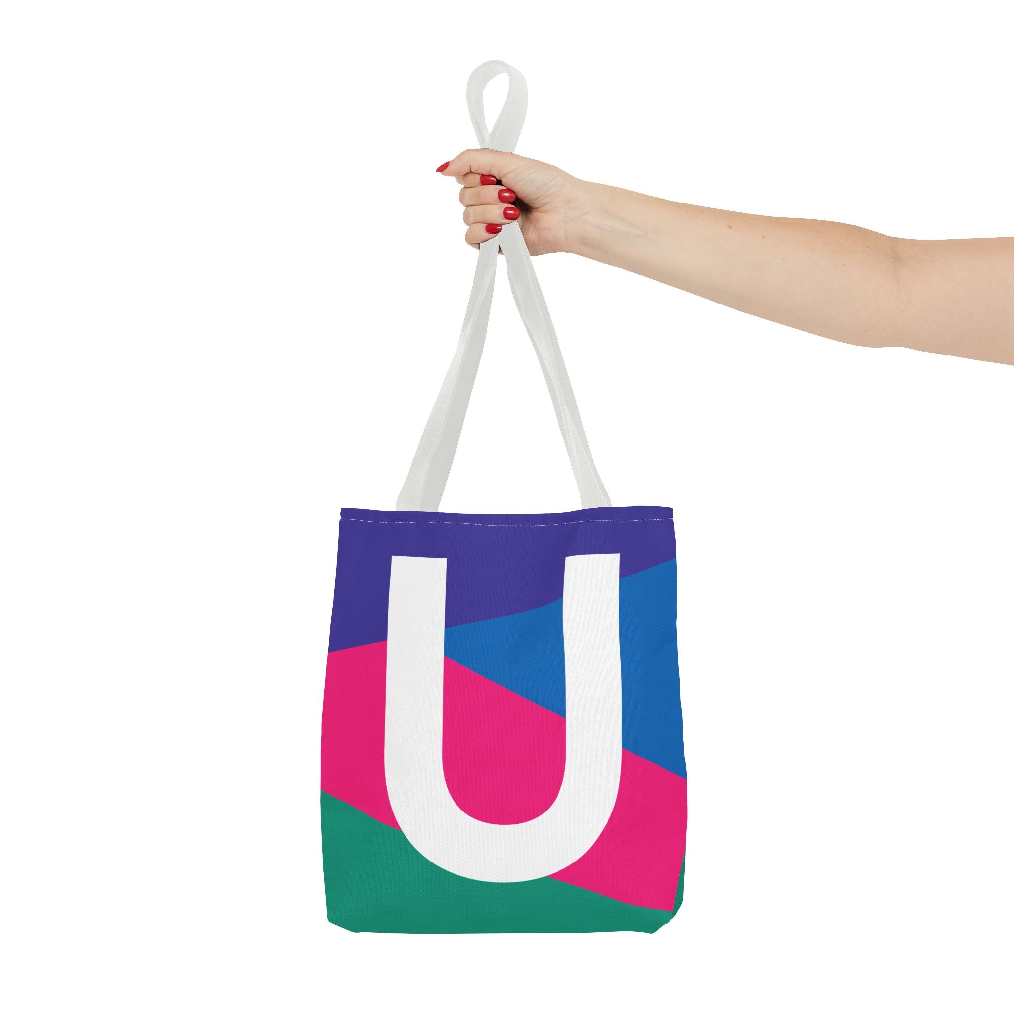Monogram 'U' Colorblock Tote Bag — Personalized Initial U Shoulder Tote