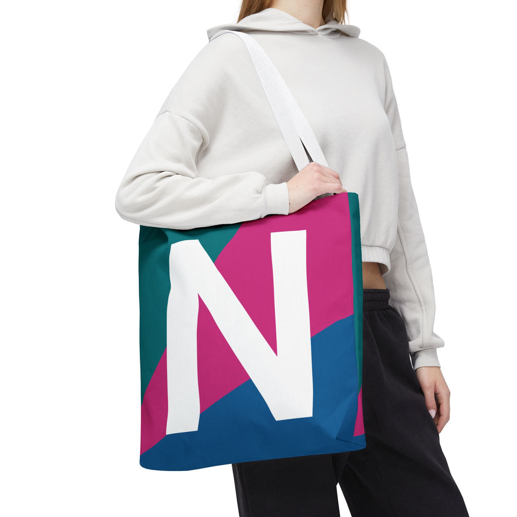 Monogram 'N' Colorblock Tote Bag — Personalized Initial N Shoulder Tote