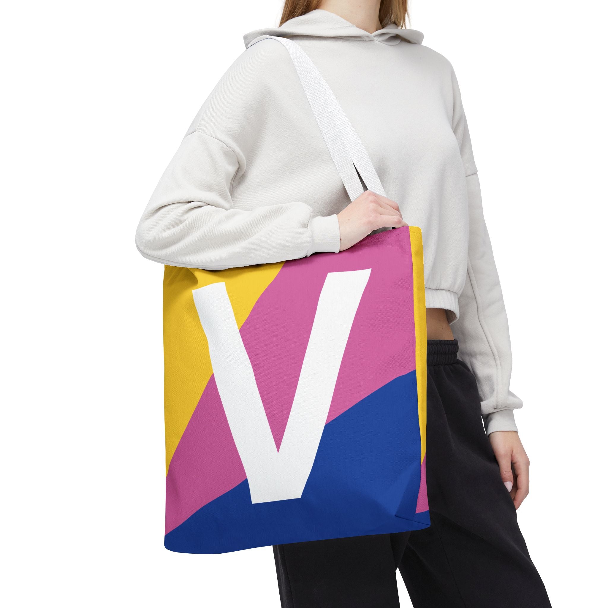 Monogram 'V' Colorblock Tote Bag — Personalized Initial V Shoulder Tote