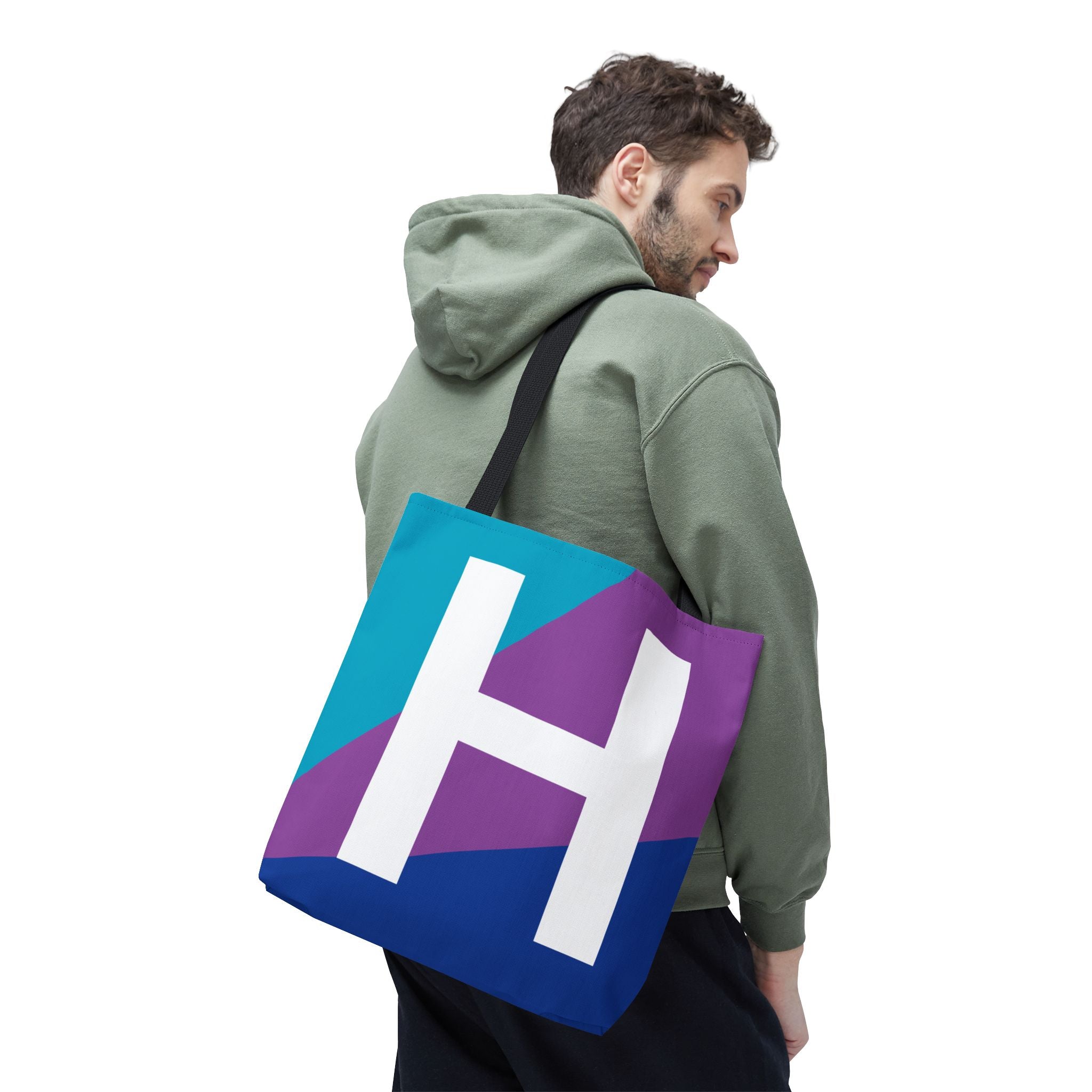 Monogram 'H' Colorblock Tote Bag — Personalized Initial H Shoulder Tote