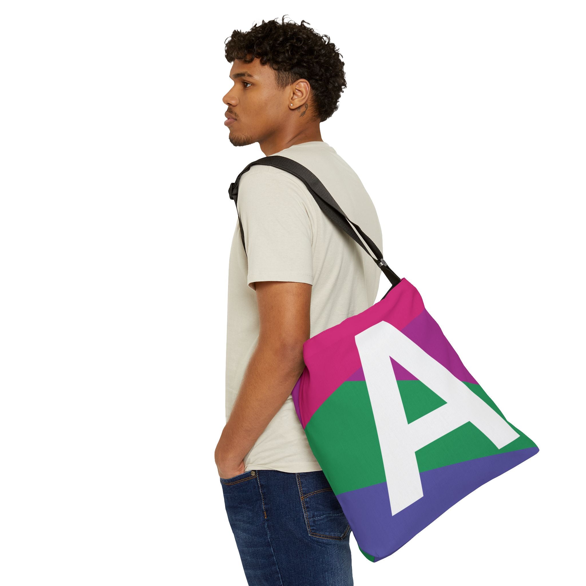 Initial Letter 'A' Colorblock Adjustable Tote Bag — Monogram Alphabet Shoulder Bag