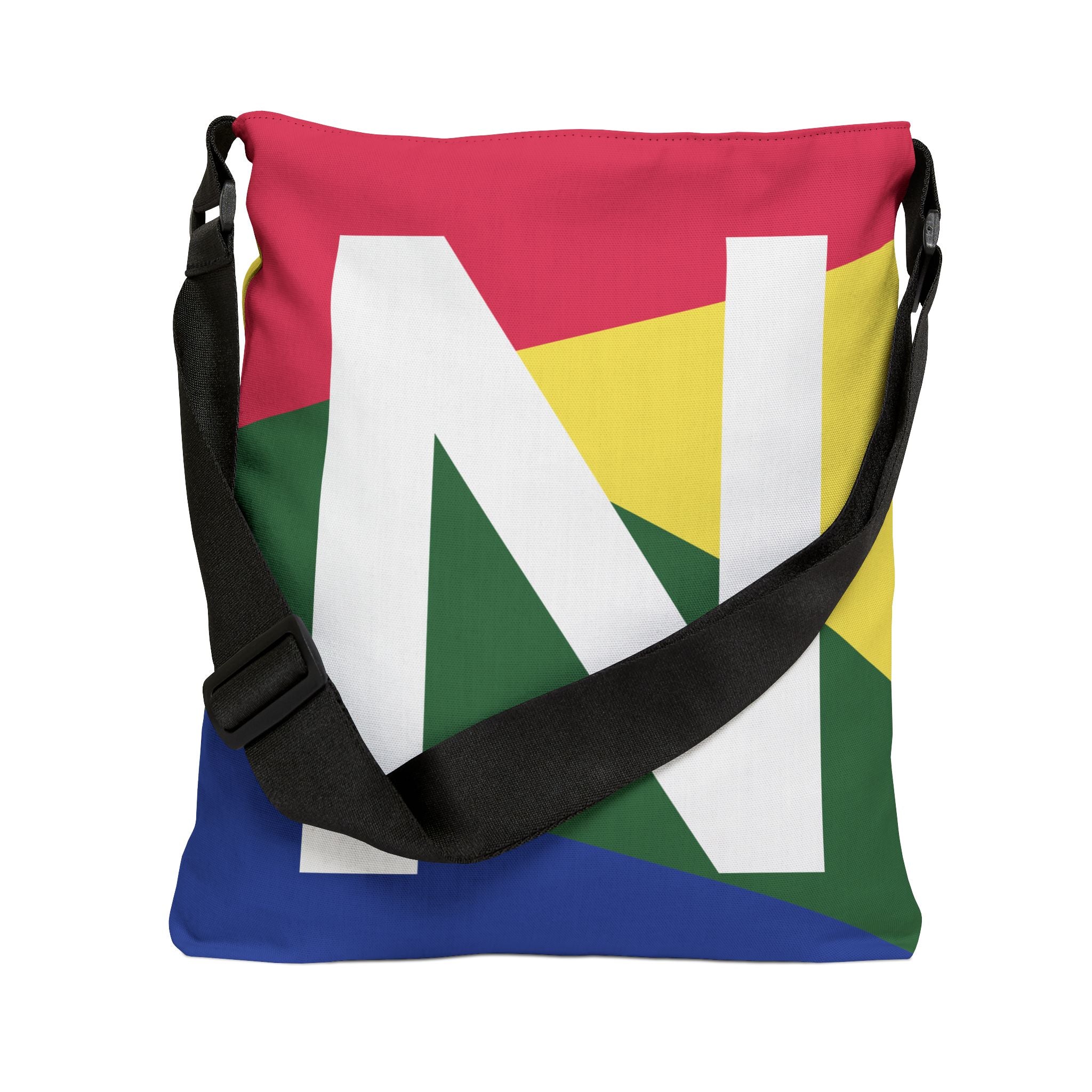 Initial Letter 'N' Colorblock Adjustable Tote Bag — Monogram Alphabet Shoulder Bag