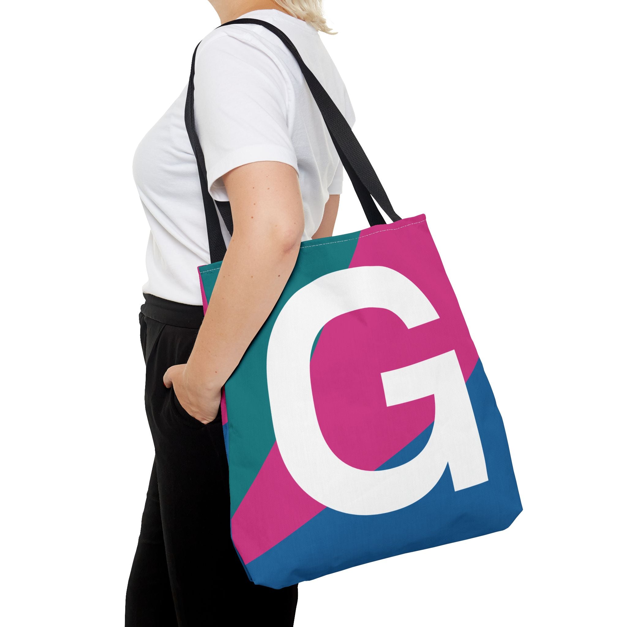 Monogram 'G' Colorblock Tote Bag — Personalized Initial G Shoulder Tote