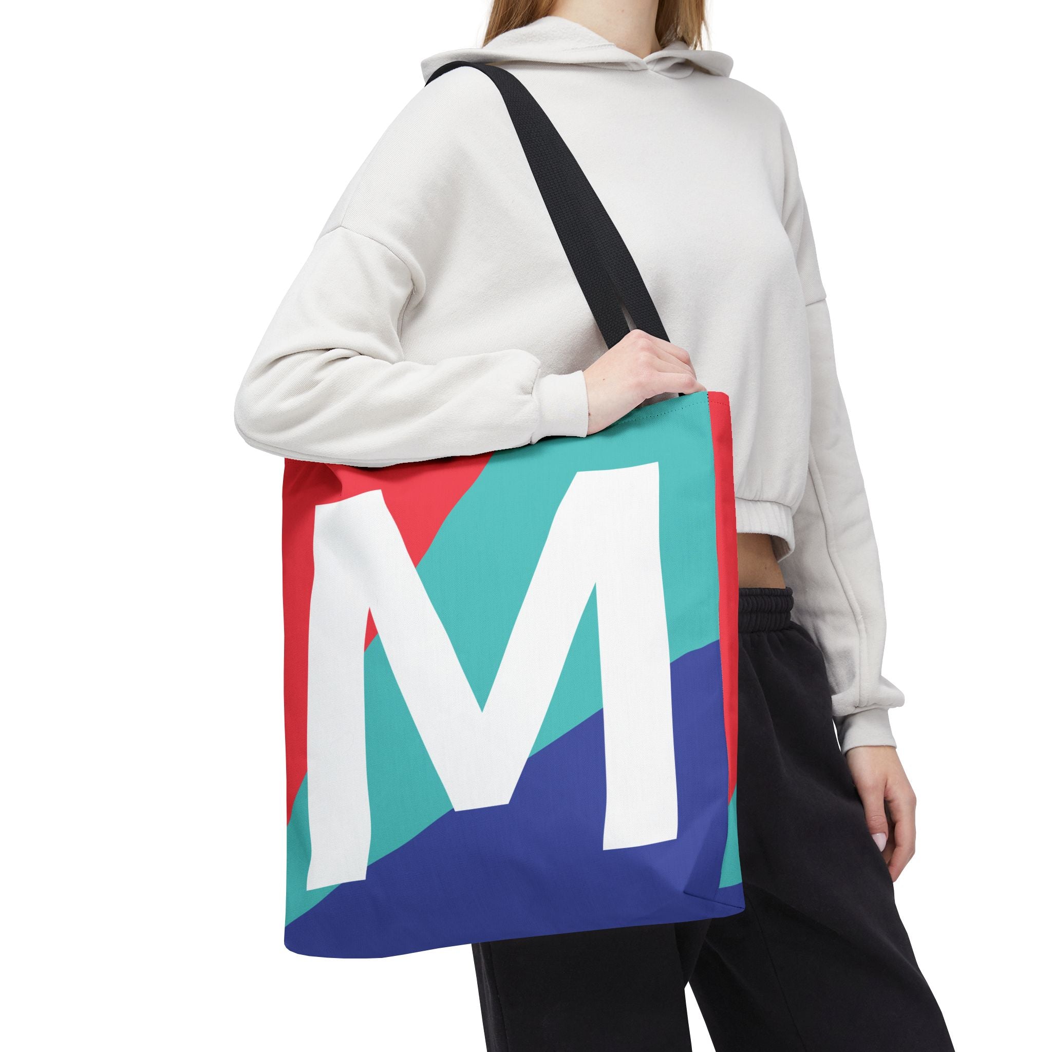 Monogram 'M' Colorblock Tote Bag — Personalized Initial M Shoulder Tote