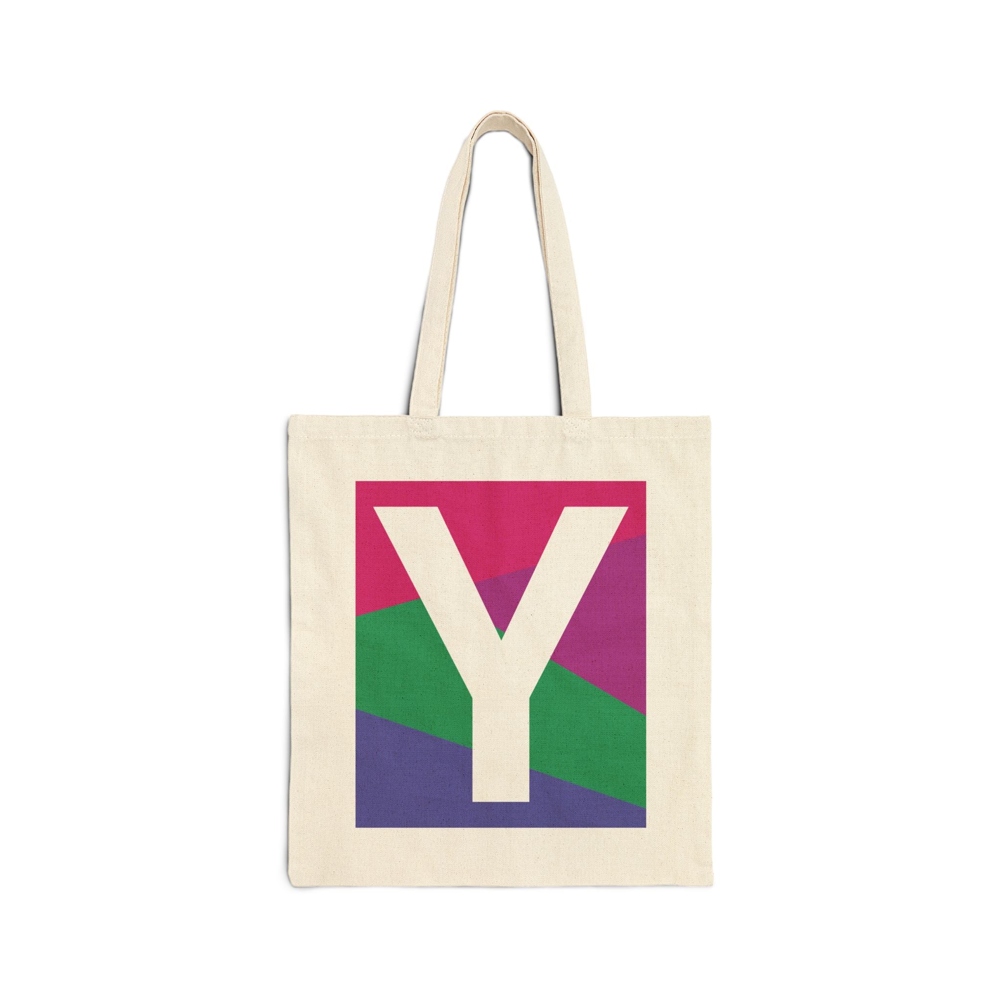 Initial Y Colorblock Canvas Tote Bag — Monogram Letter Y Reusable Grocery Tote