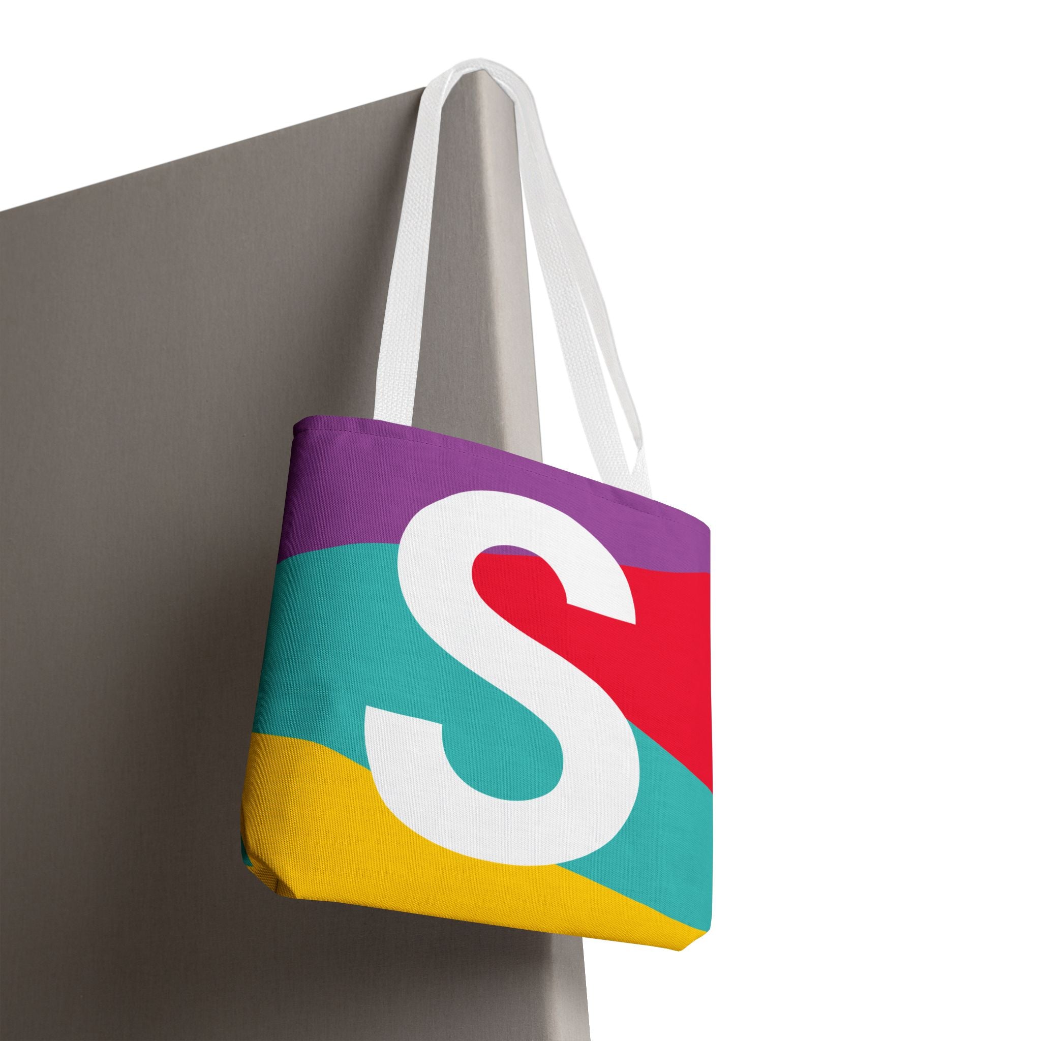 Monogram 'S' Colorblock Tote Bag — Personalized Initial S Shoulder Tote