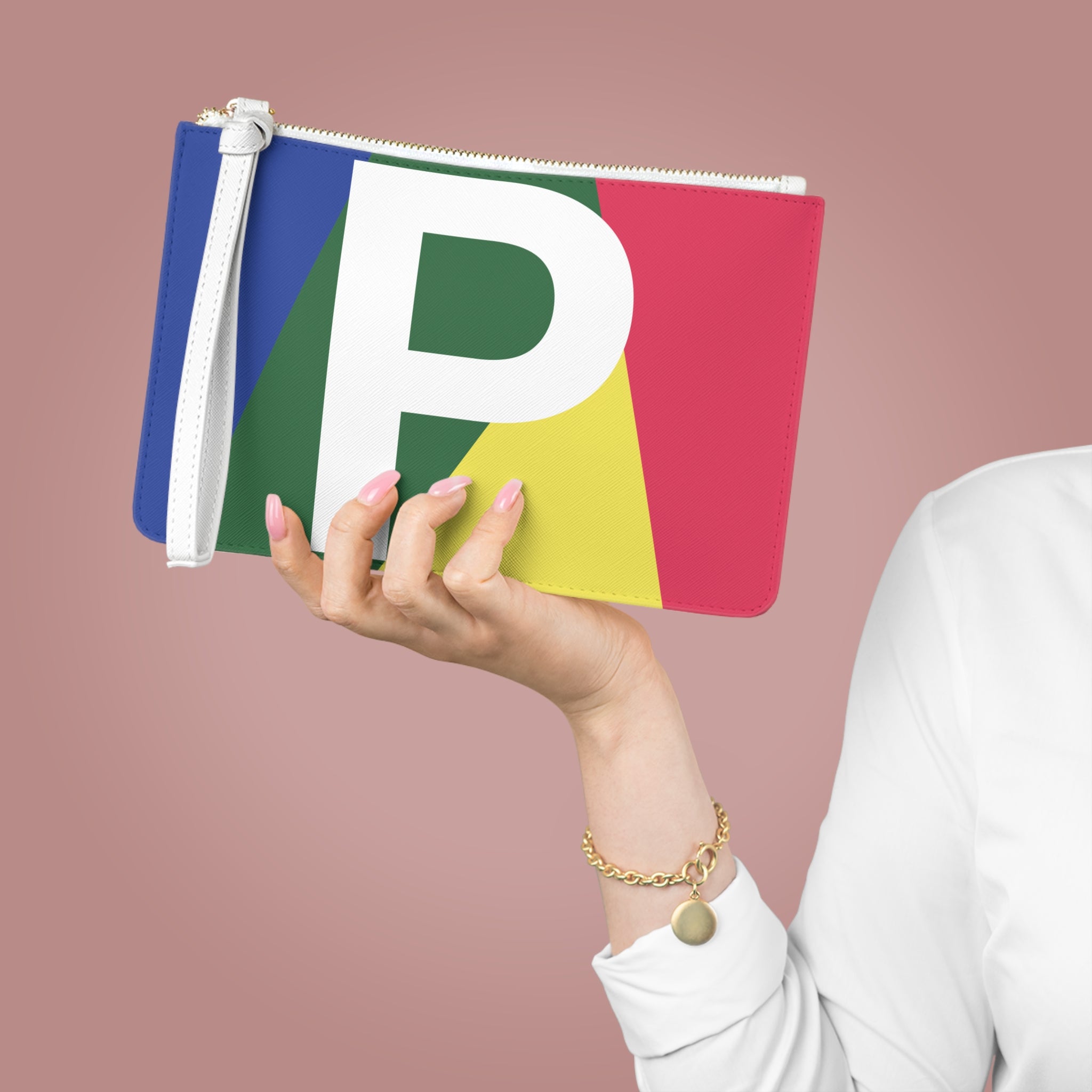 Monogram 'P' Colorblock Clutch Bag — Bold Geometric Wristlet for Everyday & Gifts