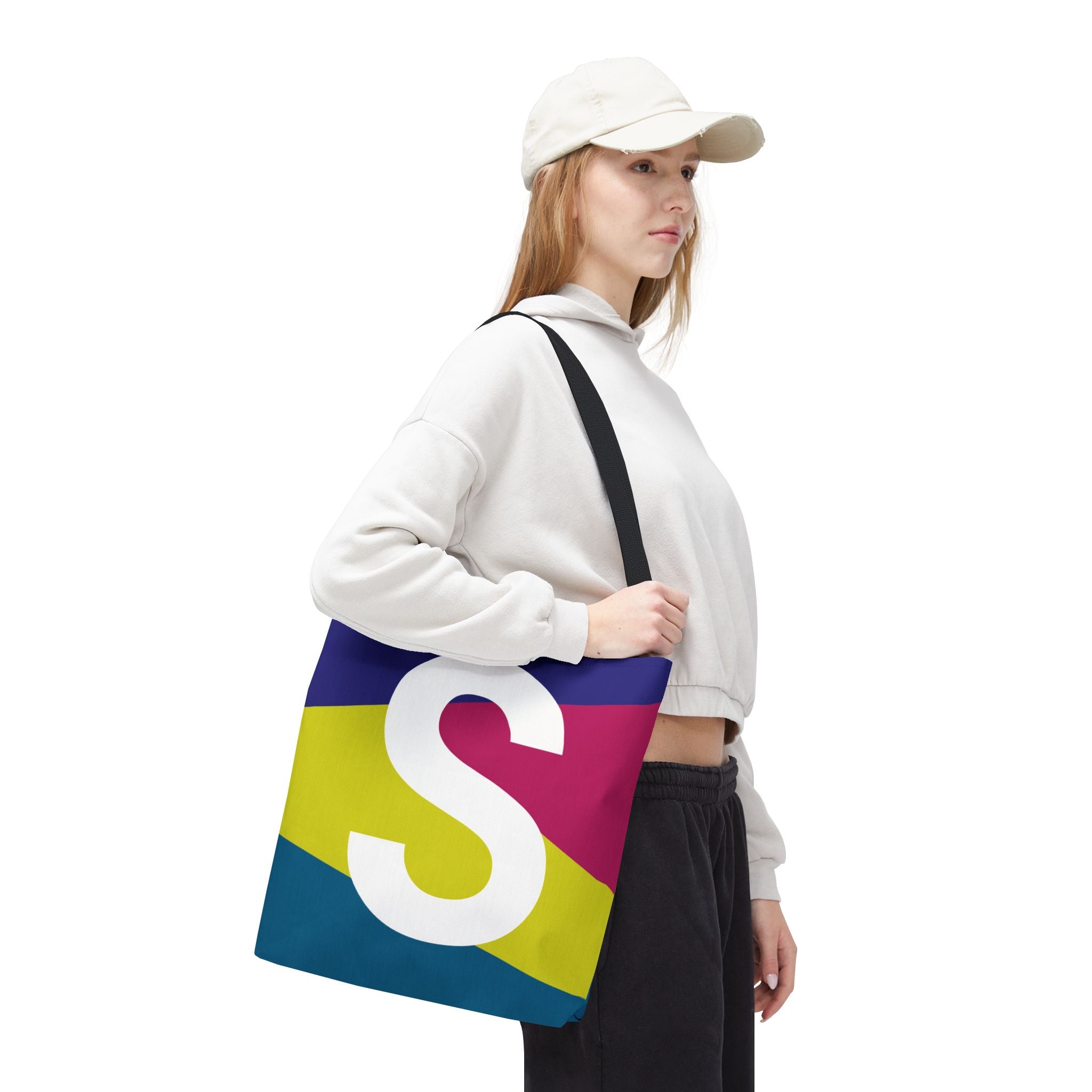 Monogram 'S' Colorblock Tote Bag — Personalized Initial S Shoulder Tote