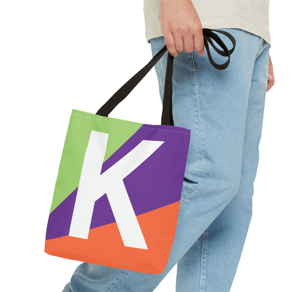 Monogram 'K' Colorblock Tote Bag — Personalized Initial K Shoulder Tote