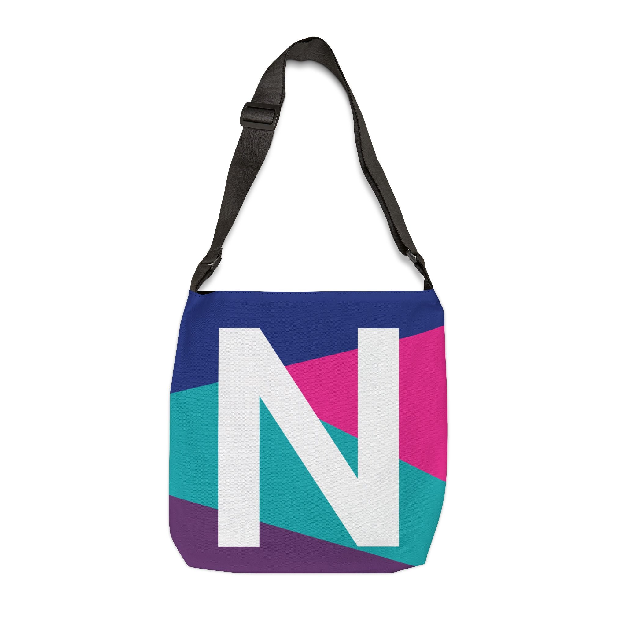 Initial Letter 'N' Colorblock Adjustable Tote Bag — Monogram Alphabet Shoulder Bag