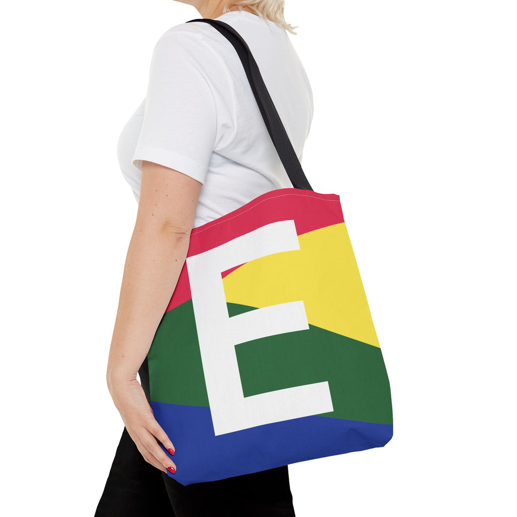 Monogram 'E' Colorblock Tote Bag — Personalized Initial E Shoulder Tote