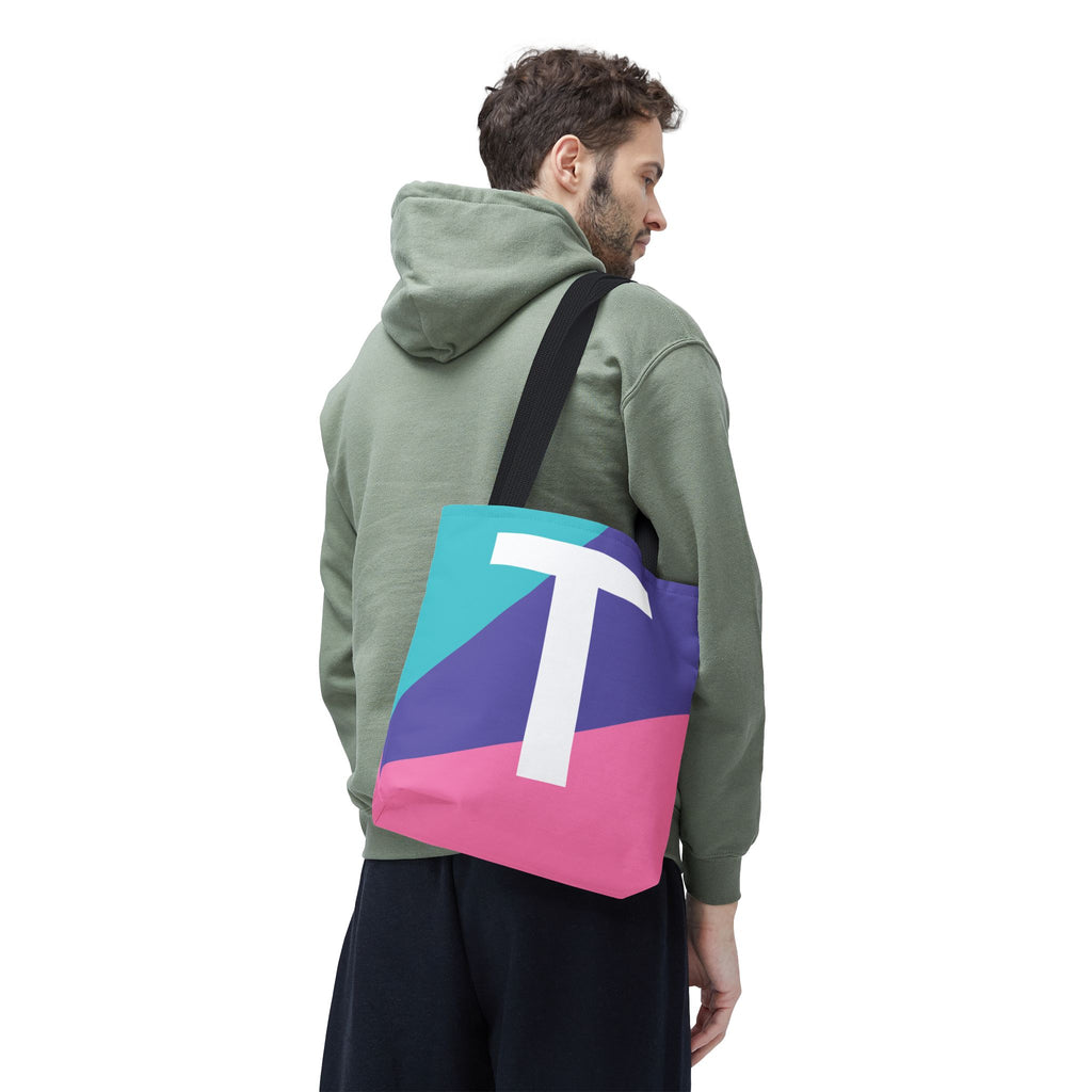 Monogram 'T' Colorblock Tote Bag — Personalized Initial T Shoulder Tote