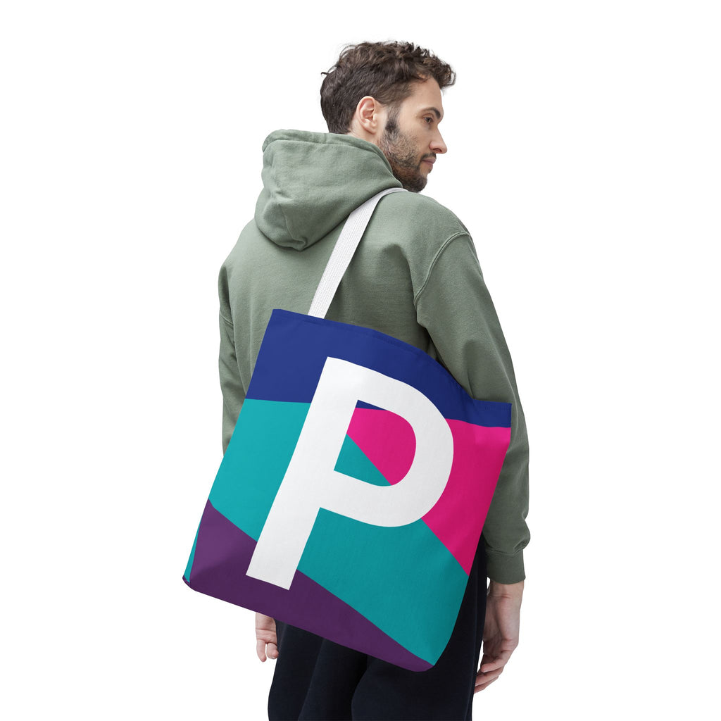 Monogram 'P' Colorblock Tote Bag — Personalized Initial P Shoulder Tote