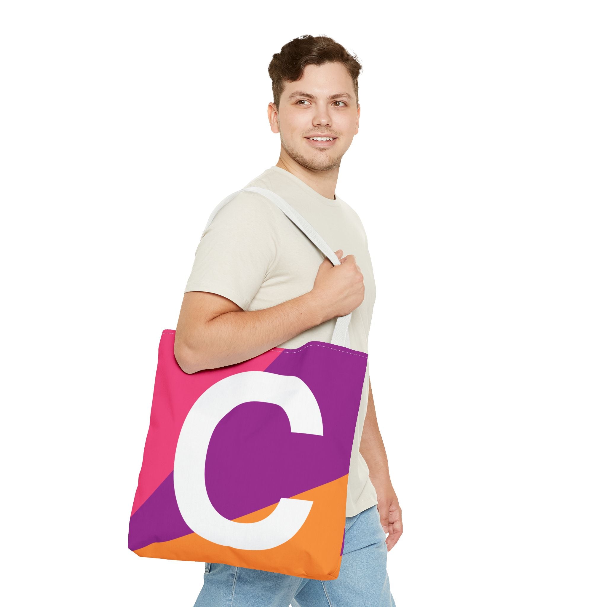 Monogram 'C' Colorblock Tote Bag — Personalized Initial C Shoulder Tote