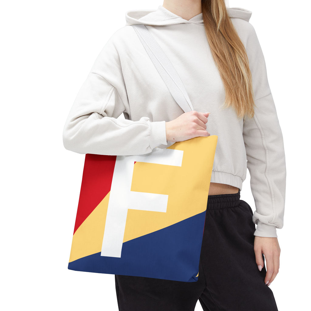 Monogram 'F' Colorblock Tote Bag — Personalized Initial F Shoulder Tote