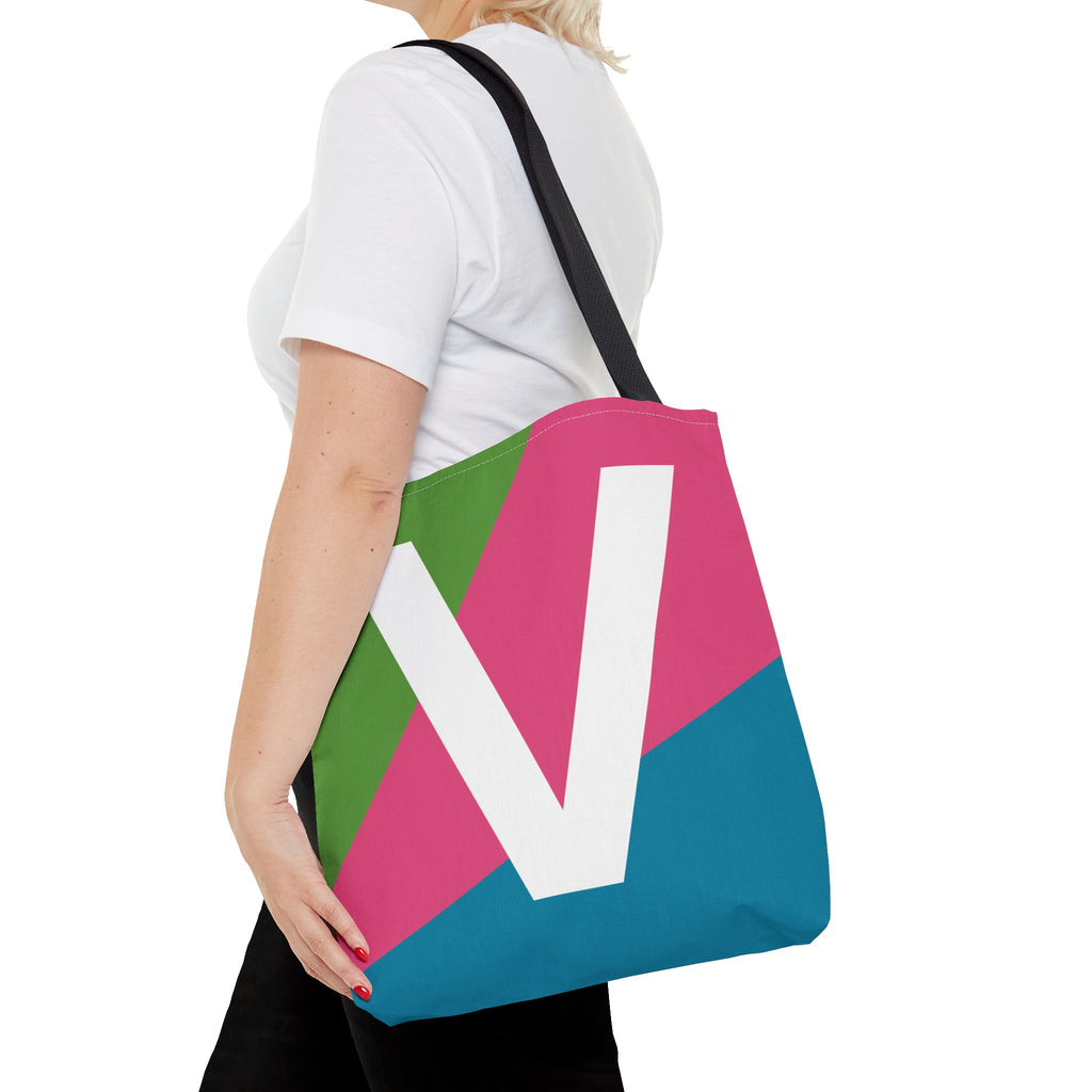 Monogram 'V' Colorblock Tote Bag — Personalized Initial V Shoulder Tote