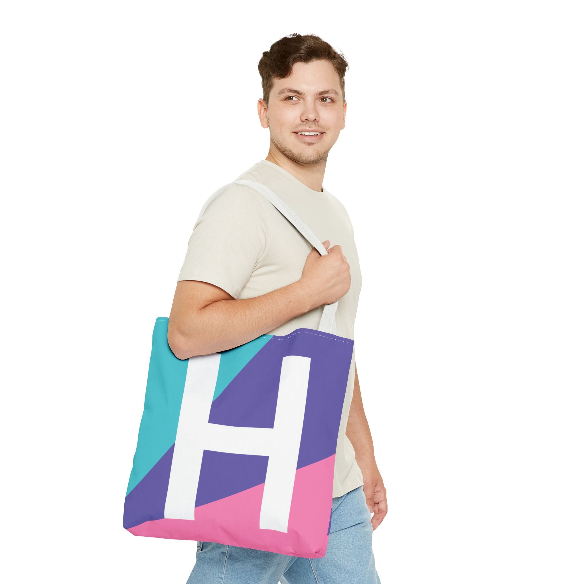 Monogram 'H' Colorblock Tote Bag — Personalized Initial H Shoulder Tote