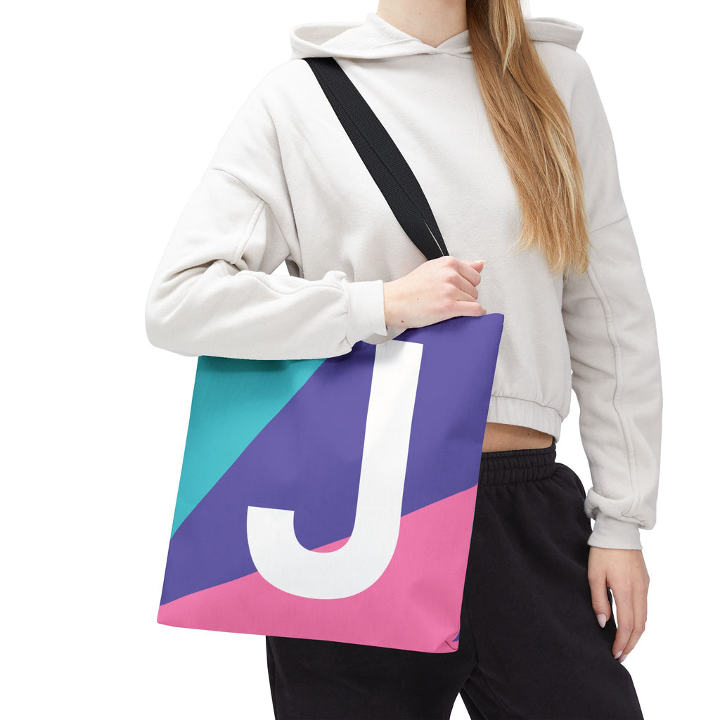Monogram 'J' Colorblock Tote Bag — Personalized Initial J Shoulder Tote